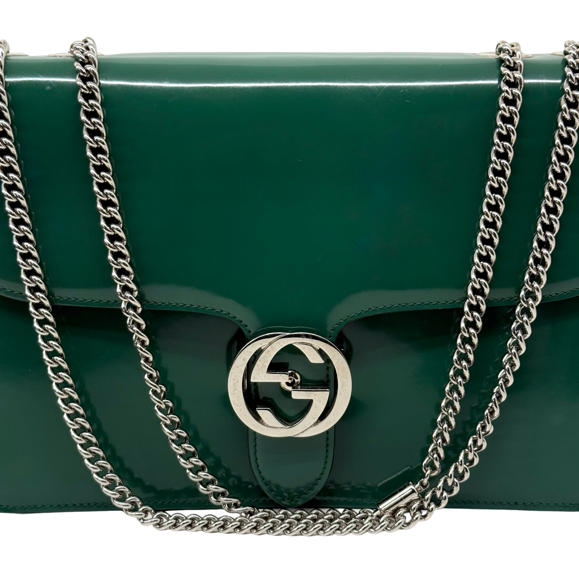 Gucci Green Patent Interlocking G medium crossbody bag (pre-owned)