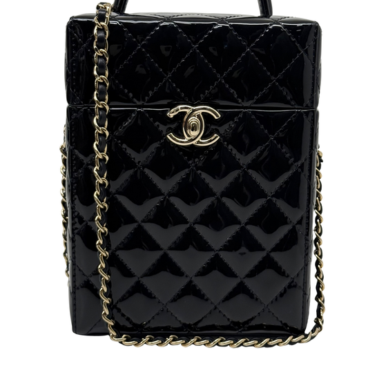 Chanel Small Box Shoulder Bag in black patent calfskin microchipped (pre-owned)