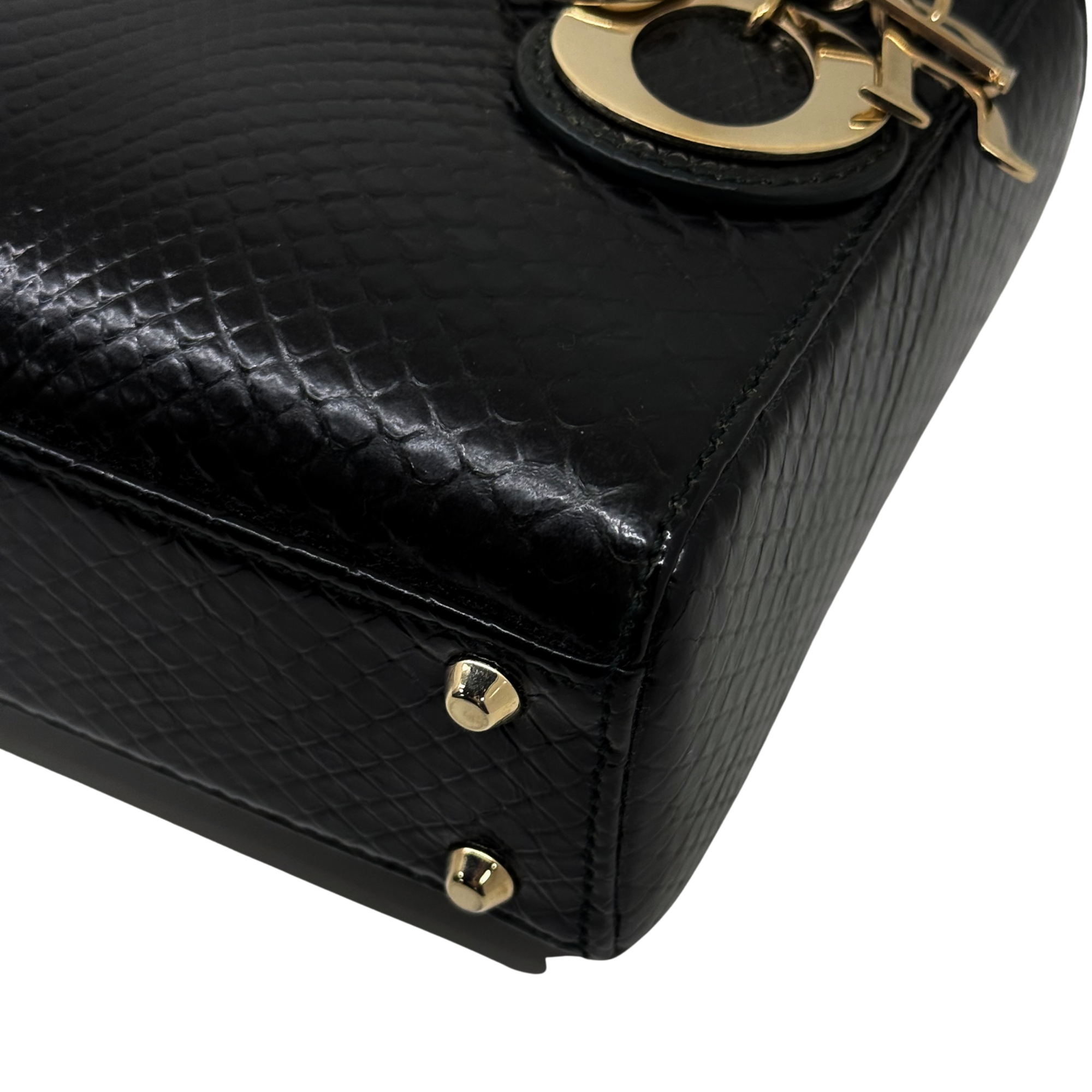 Christian Dior Black Shiny Snakeskin Lady Dior Mini Bag (pre-owned)