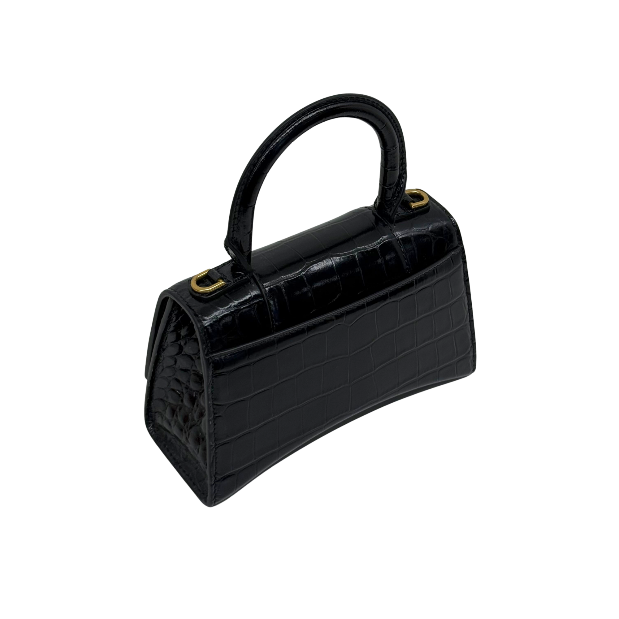 Balenciaga Crocodile-embossed leather Hourglass XS top-handle bag black (brand new)