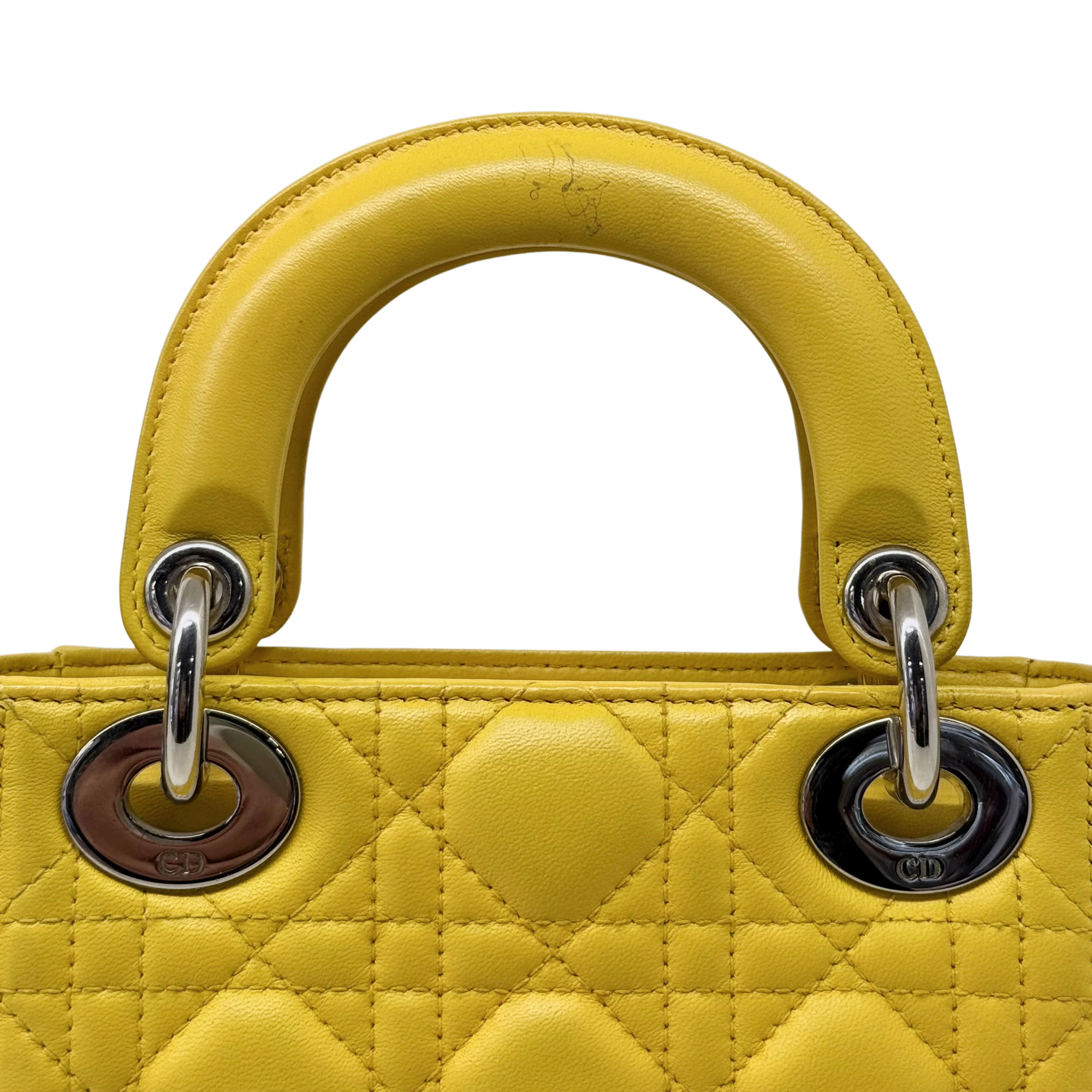 Dior Lady Mini Flap – Cannage Lambskin Yellow Silver Hardware Chain Strap Silver Hardware
 (pre-owned)