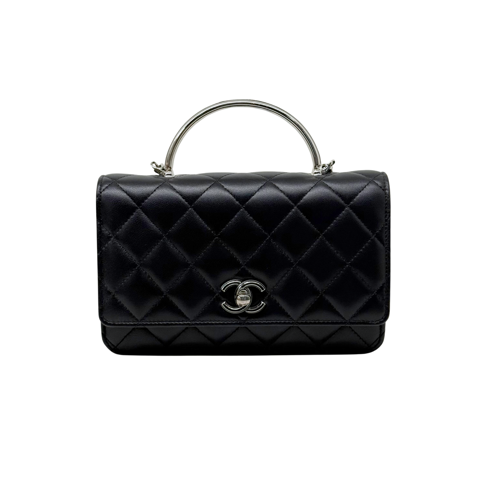 Chanel black top handle silver