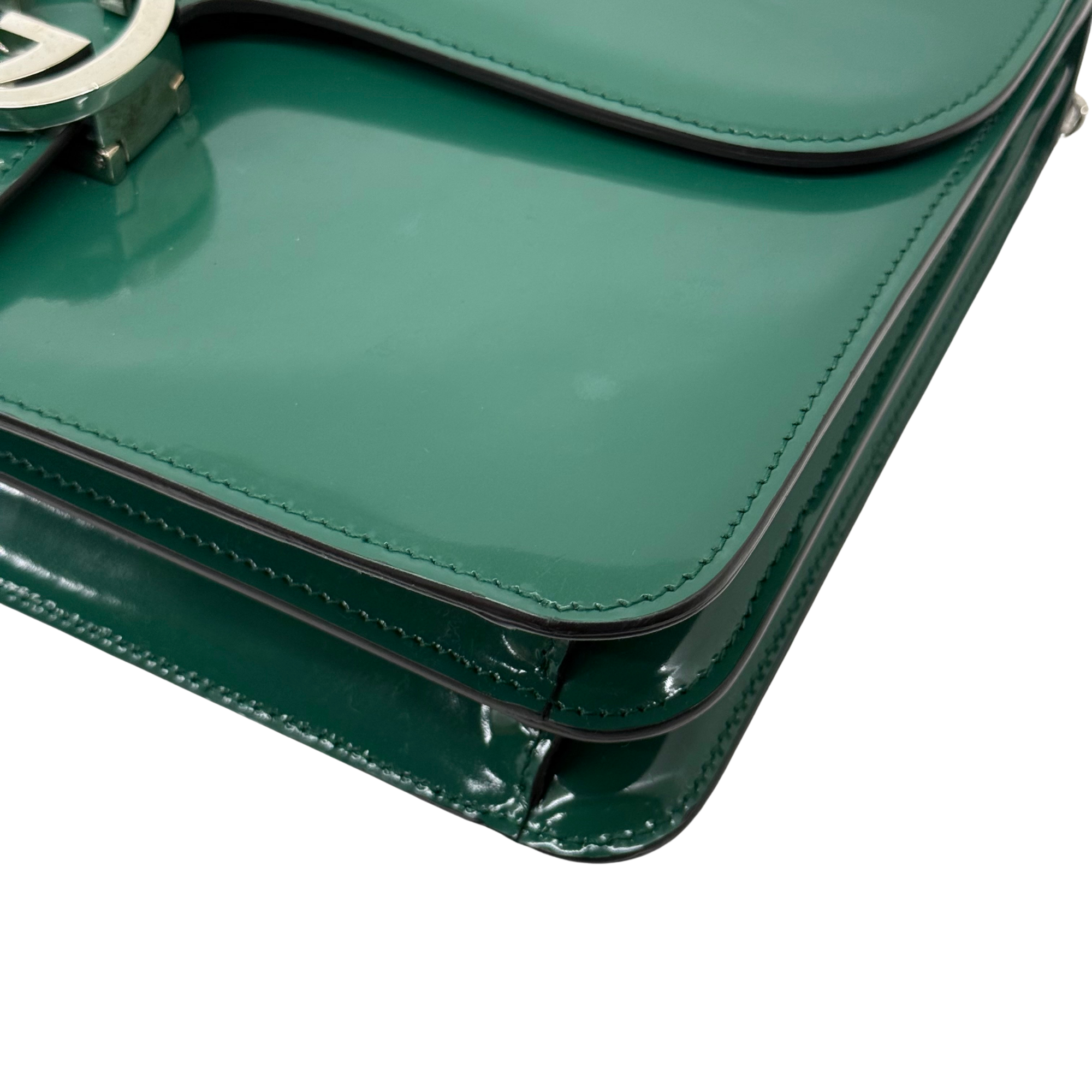 Gucci Green Patent Interlocking G medium crossbody bag (pre-owned)