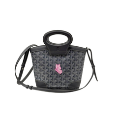Pre-owned small tote bag with monogram canvas, black leather handles and adjustable crossbody strap