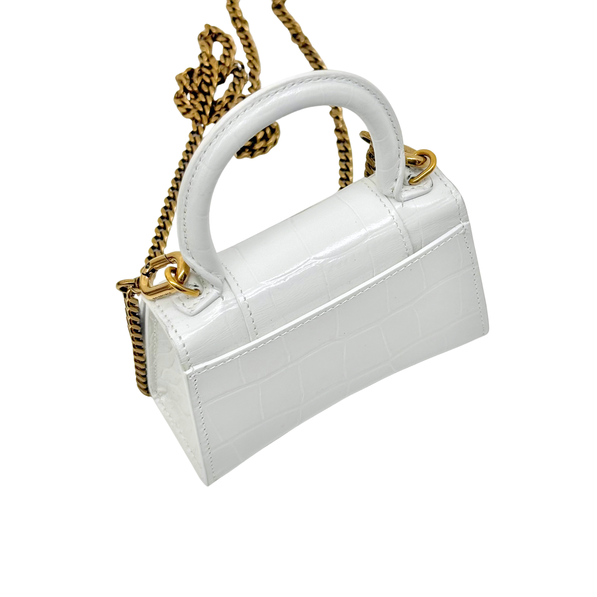 Balenciaga Hourglass Nano Crocodile Embossed Leather Cross-Body Bag Whiye (brand new)