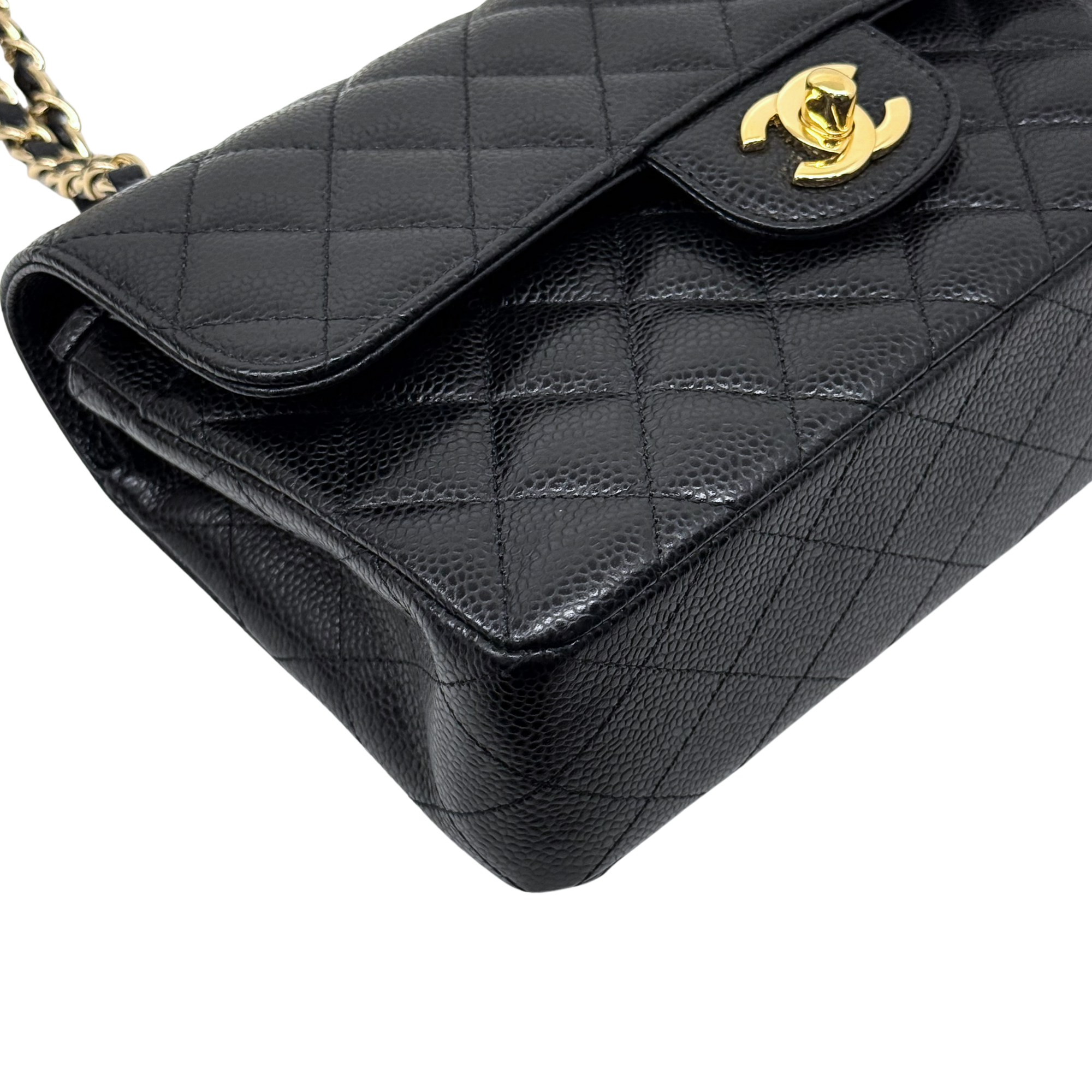 Chanel black bag caviar leather gold hardware