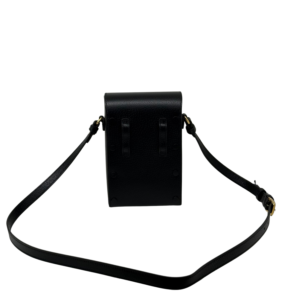 Gucci black leather mini crossbody bag back view with shoulder strap