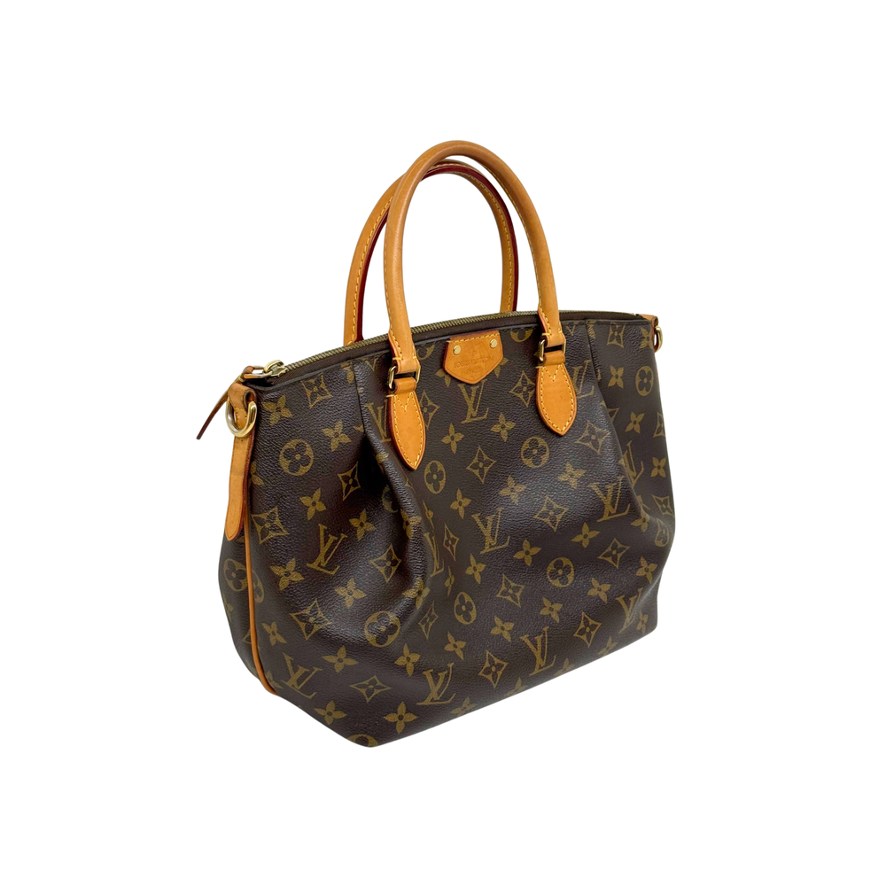 Louis Vuitton monogram handbag three-quarter view with top handles
