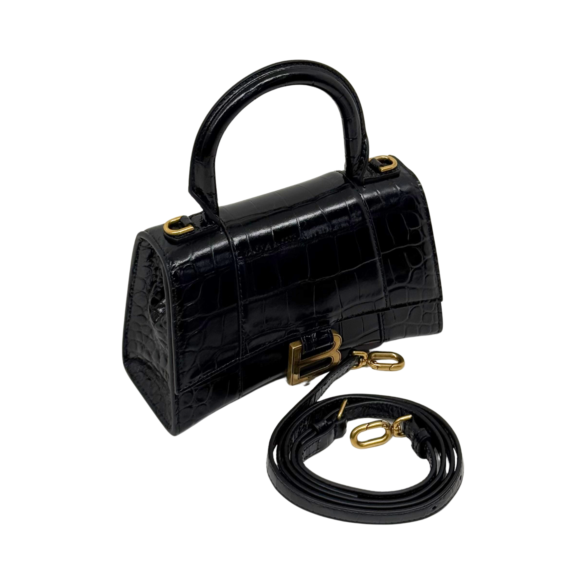 Balenciaga Crocodile-embossed leather Hourglass XS top-handle bag black (brand new)