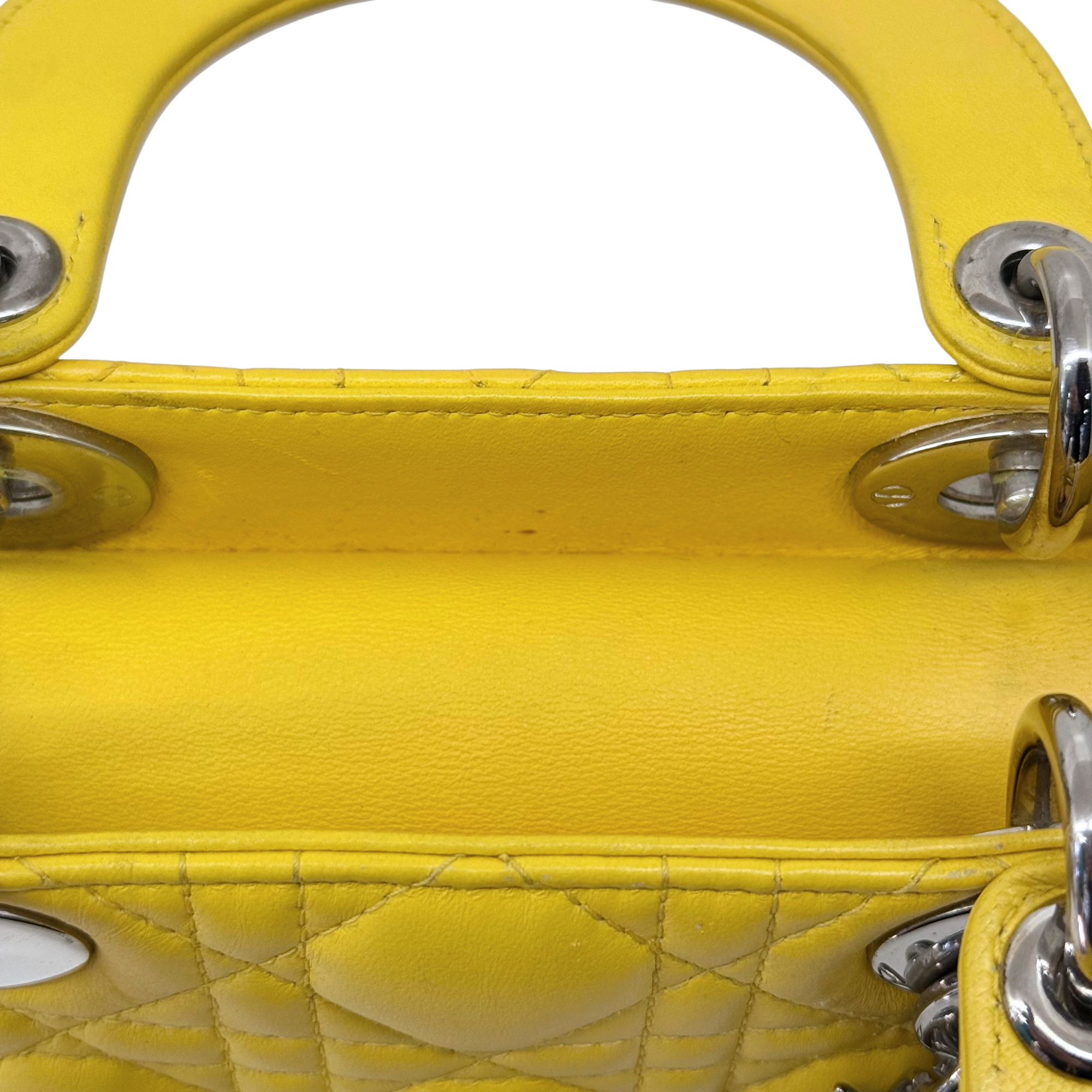 Dior Lady Mini Flap – Cannage Lambskin Yellow Silver Hardware Chain Strap Silver Hardware
 (pre-owned)