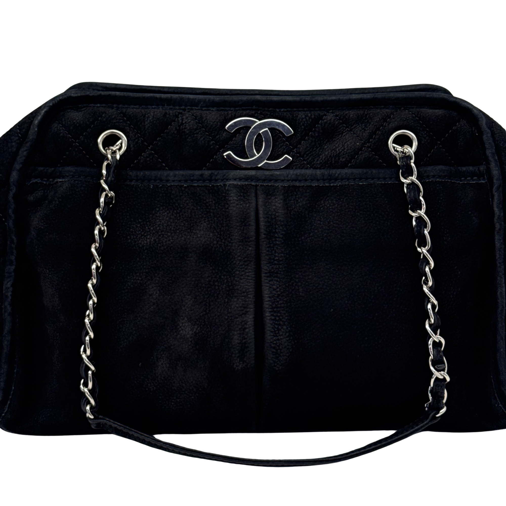 Chanel 2011 Black Nubuck Leather Large CC Shoulder Bag (pre-owned)