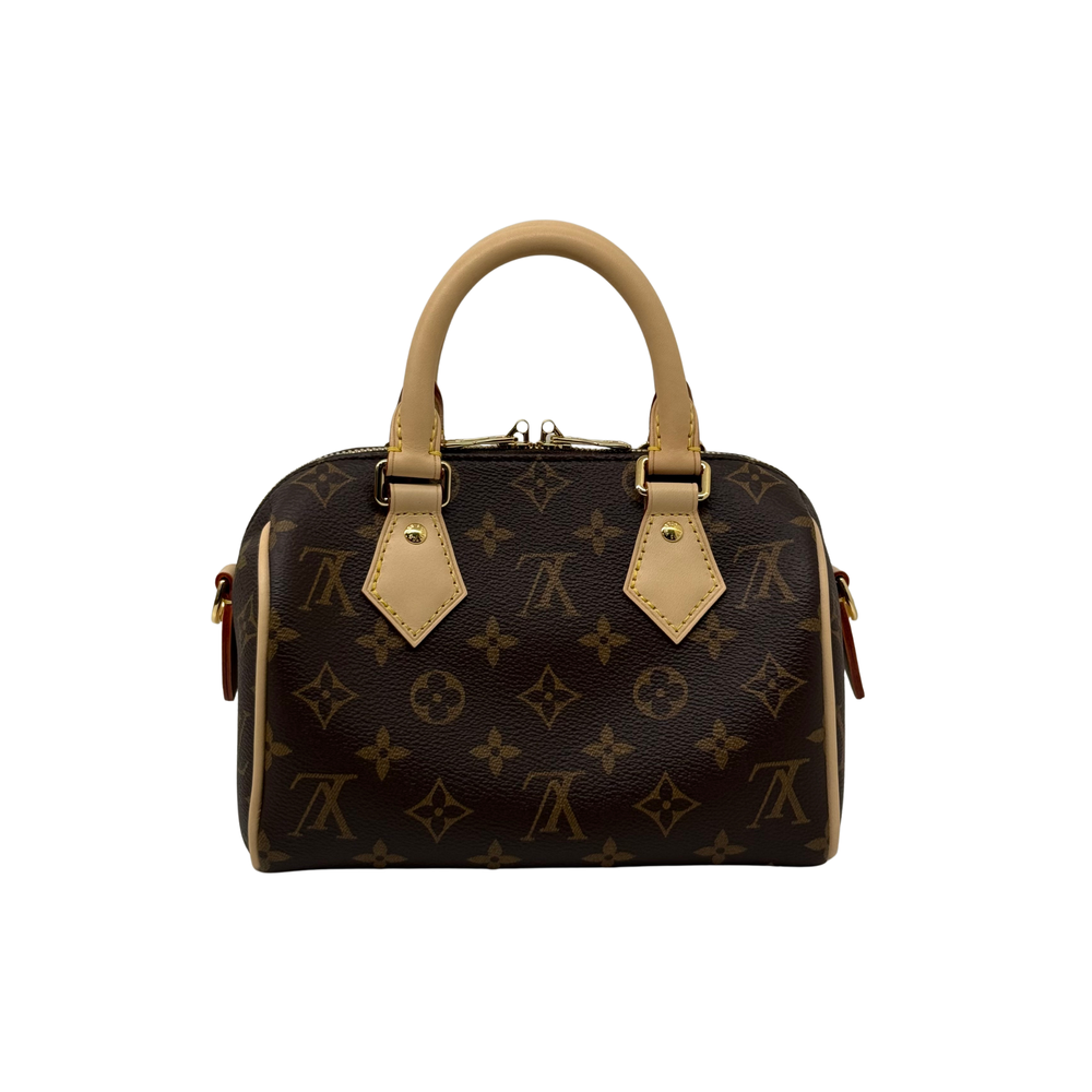 Louis Vuitton monogram mini handbag with top handles and gold hardware