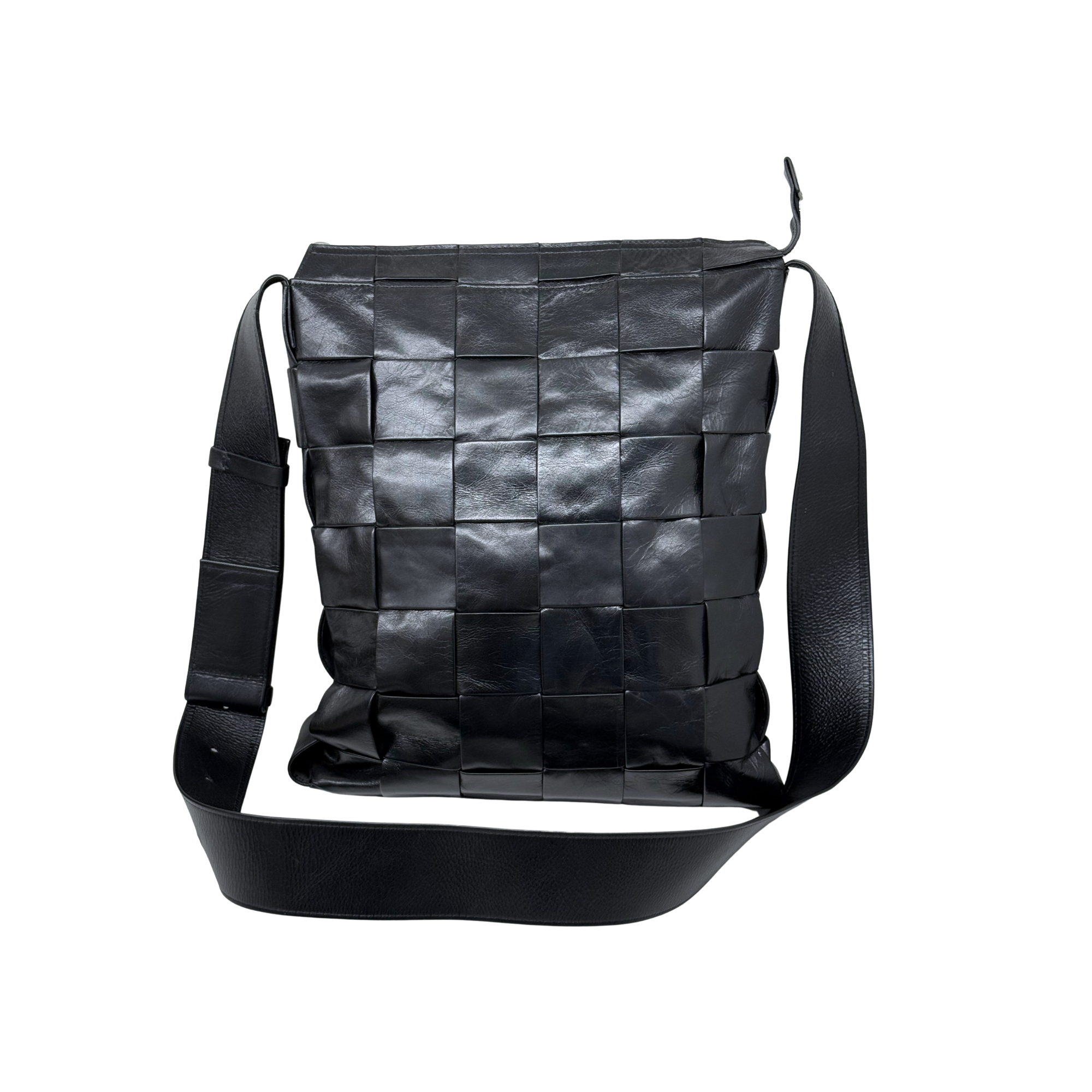 Bottega Veneta Black Intreccio Leather Cassette Messenger Bag (brand new)