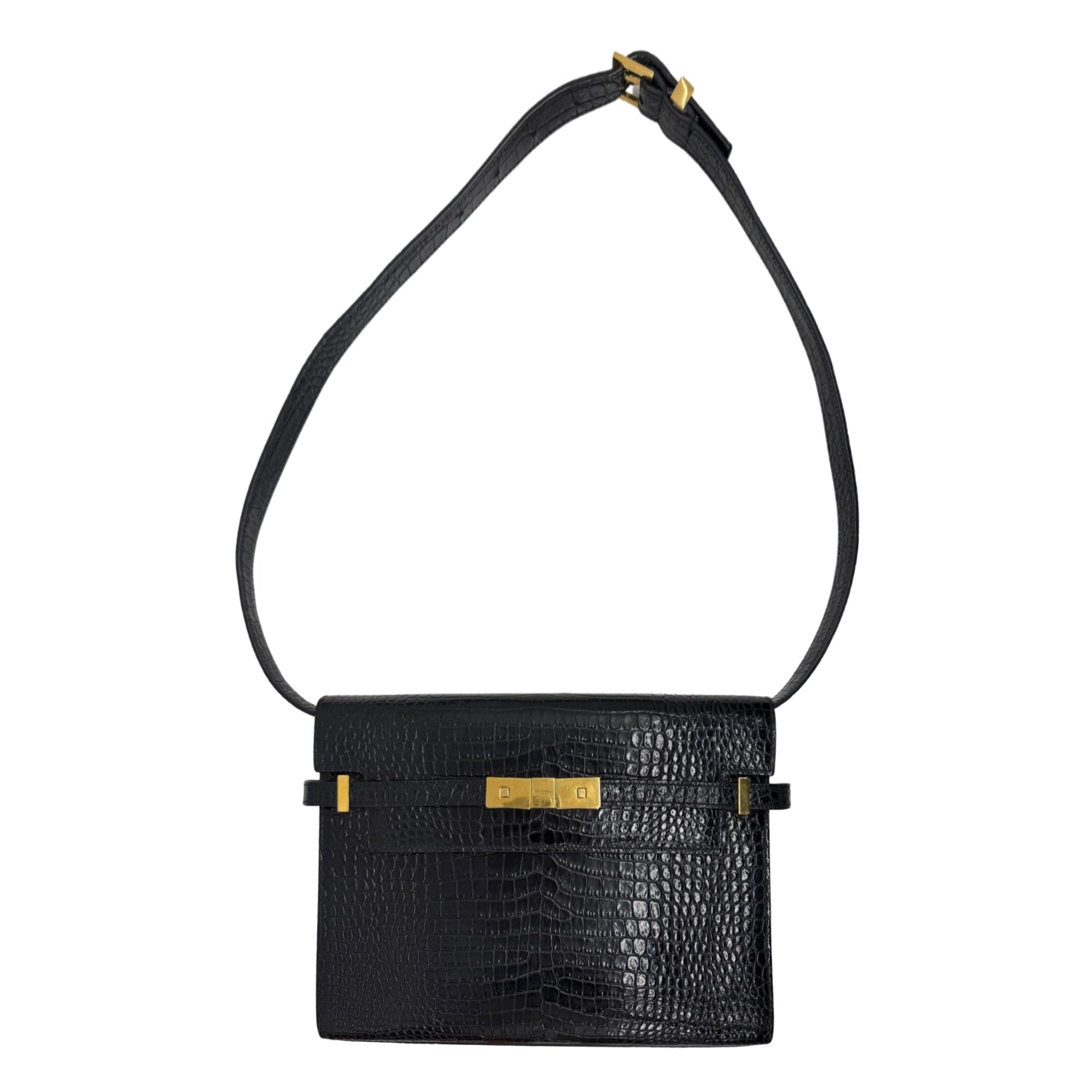 YSL pre-owned black croc-embossed leather mini shoulder bag with gold-tone buckle