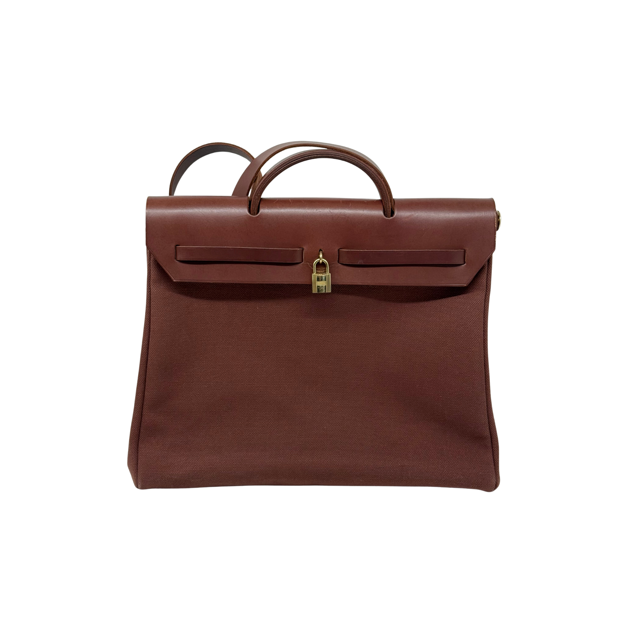 Hermes Toile Calfskin Herbag 39 GM Rouge H (pre-owned)