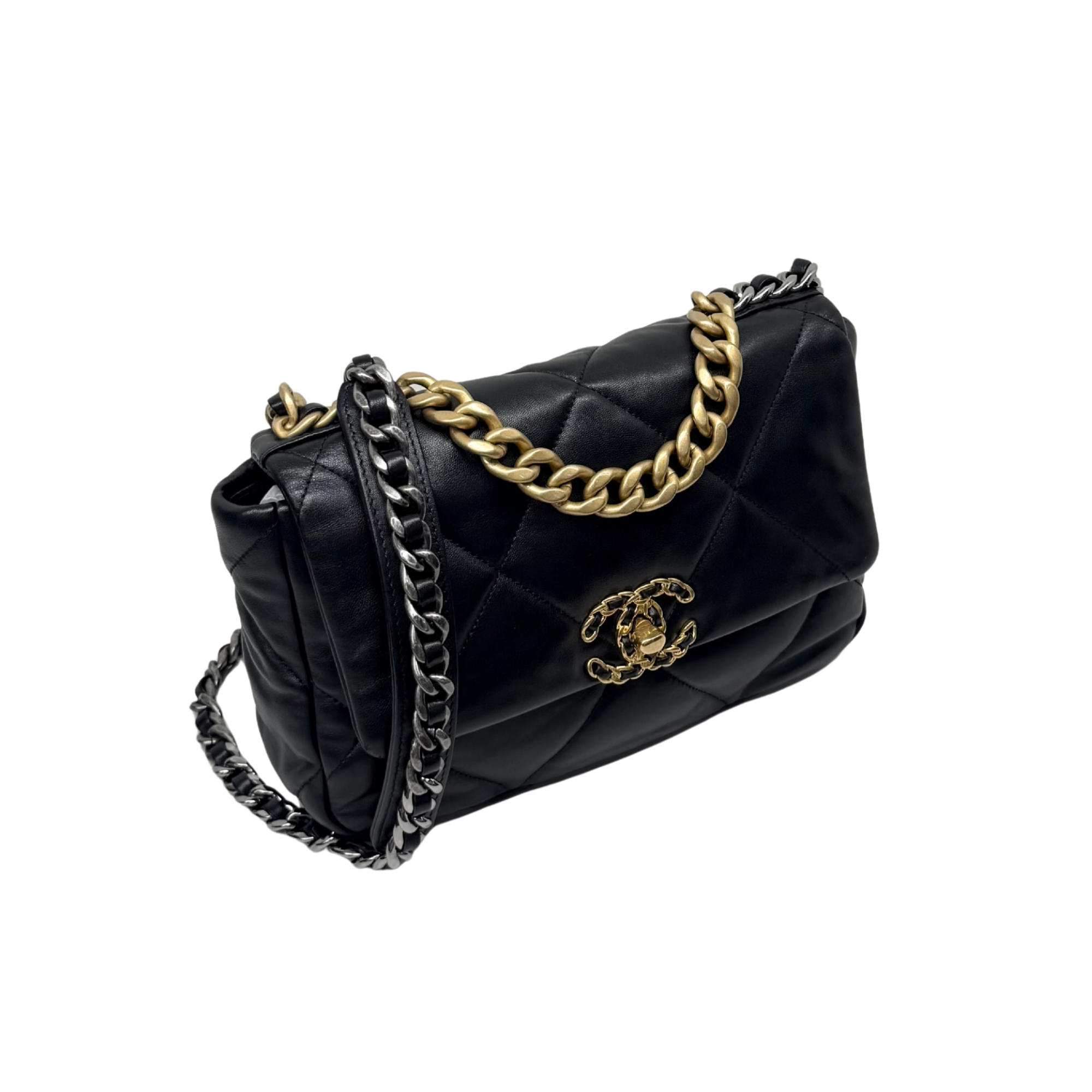 Chanel C19 Small Black Lambskin Leather Flap microchipped  (pre-owned)