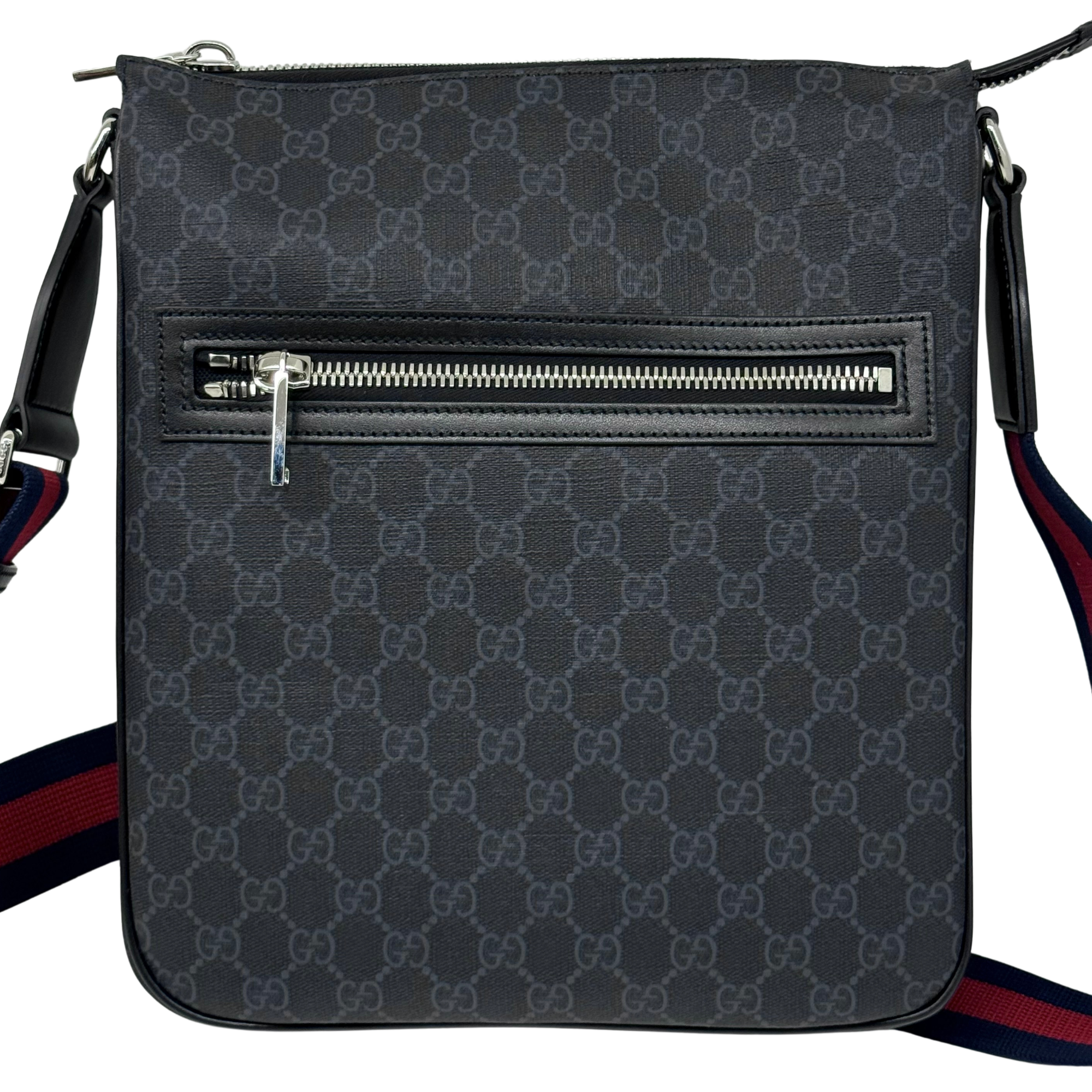 Gucci Web Strap Front Zip Messenger Bag GG Coated Canvas Medium crossbody bag (brand new)