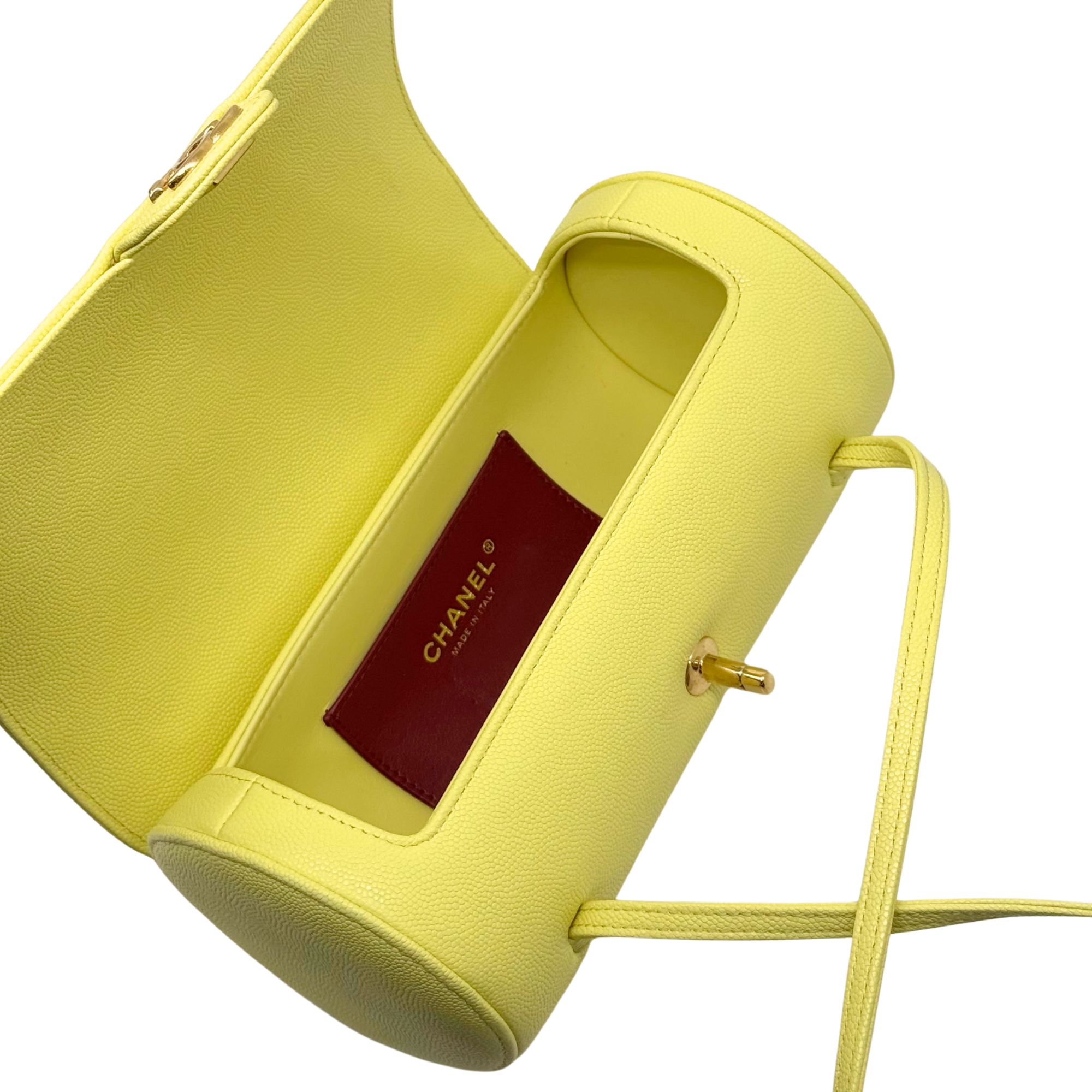 Chanel Preppy Coco Small Light Yellow Shiny Caviar Leather Bowling Bag (pre-owned)