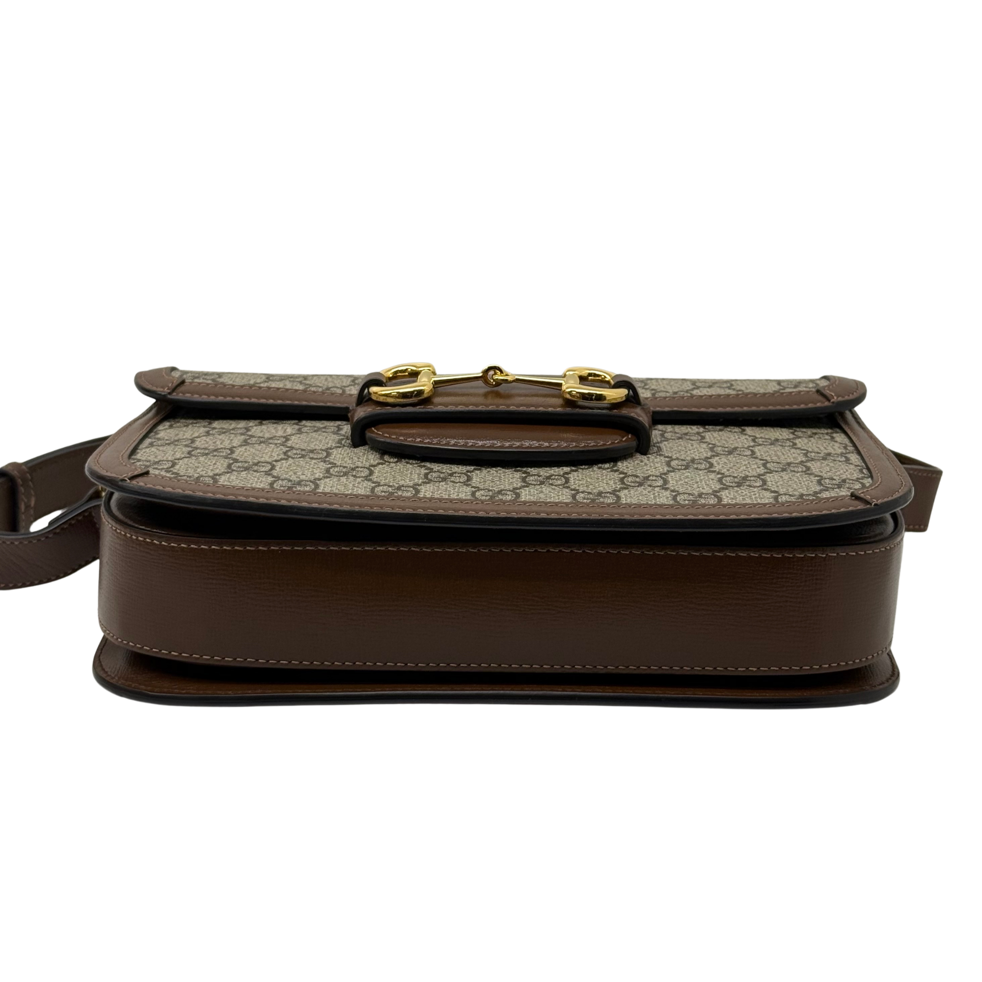 Pre-owned Gucci GG canvas shoulder bag with brown top handle strap and front buckle