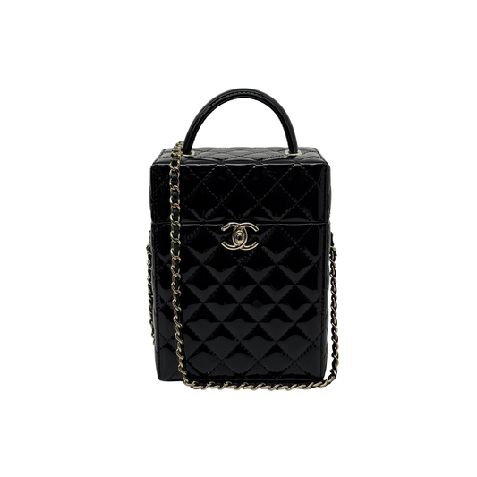 Chanel Small Box Shoulder Bag in black patent calfskin microchipped (pre-owned)