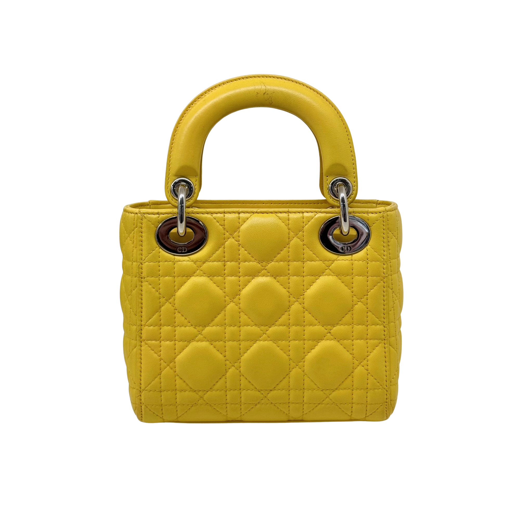 Dior Lady Mini Flap – Cannage Lambskin Yellow Silver Hardware Chain Strap Silver Hardware
 (pre-owned)