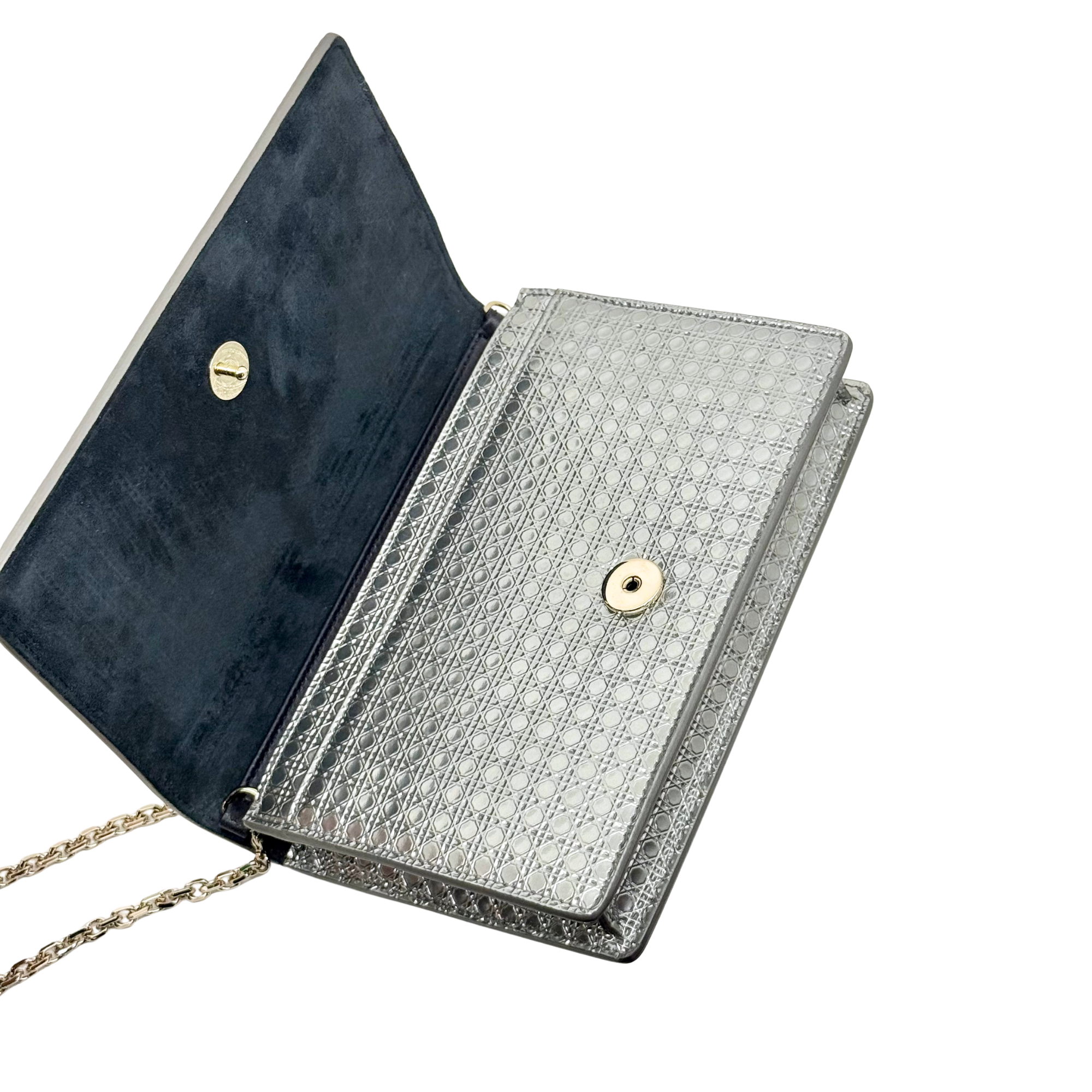 Christian Dior Metallic Silver Micro Cannage 30 Montaigne 2-in-1 Pouch (pre-owned)