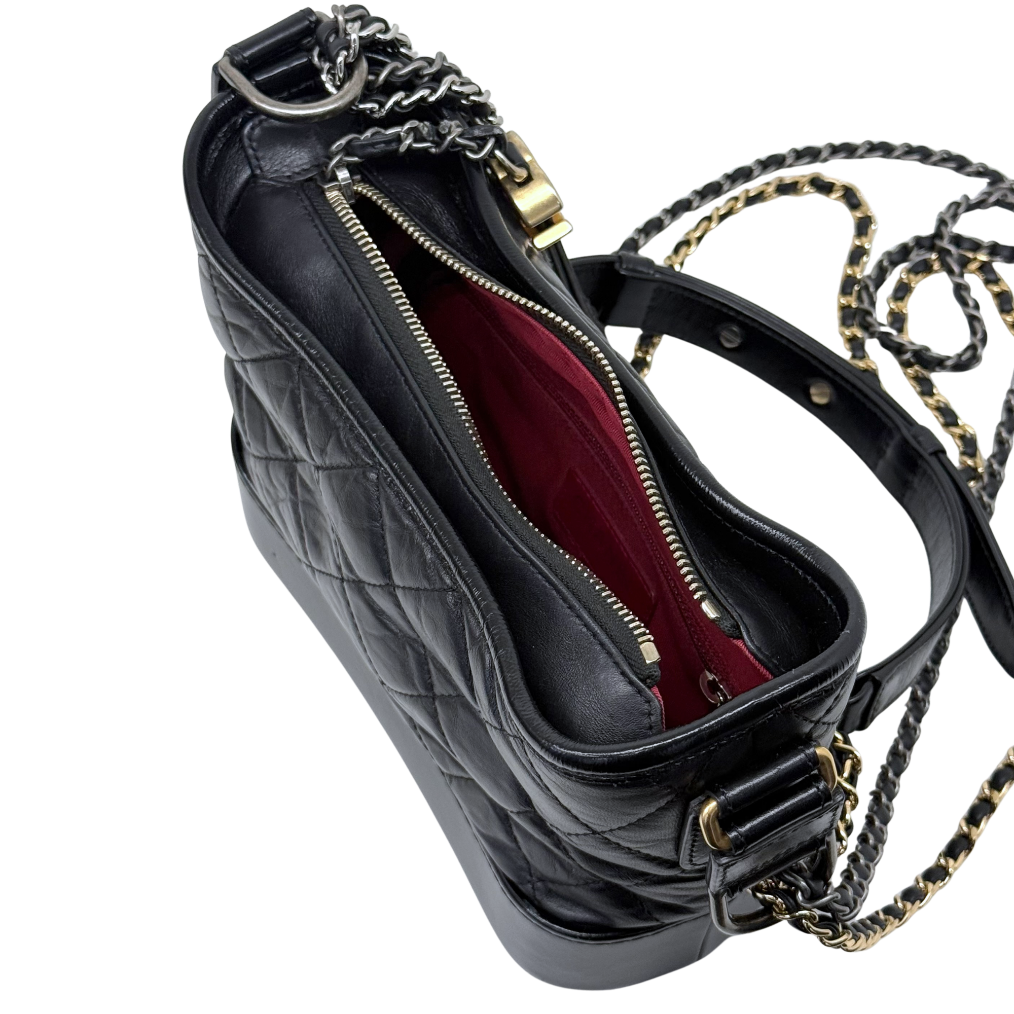 Chanel Black Aged Calfskin Quilted Small Gabrielle Hobo Bag (Pre-owned)