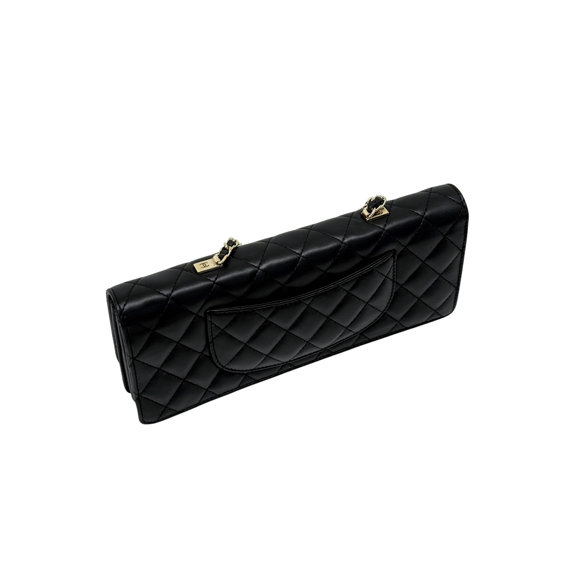 Chanel 2016-2017 East West Flap Pearl Strap Black Lambbskin (pre-owned)