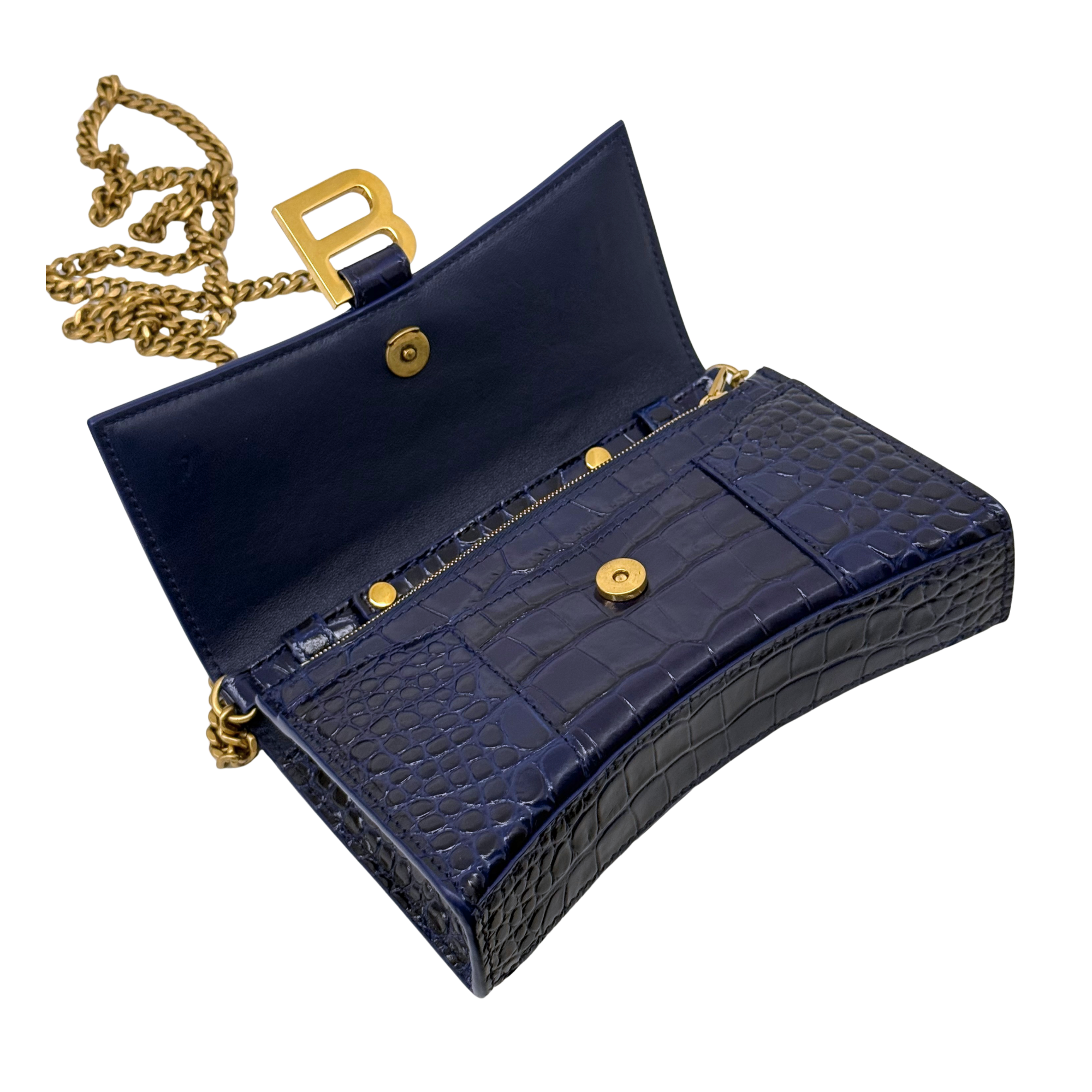 Balenciaga blue croc-embossed calfskin Hourglass wallet on chain
 (brand new)