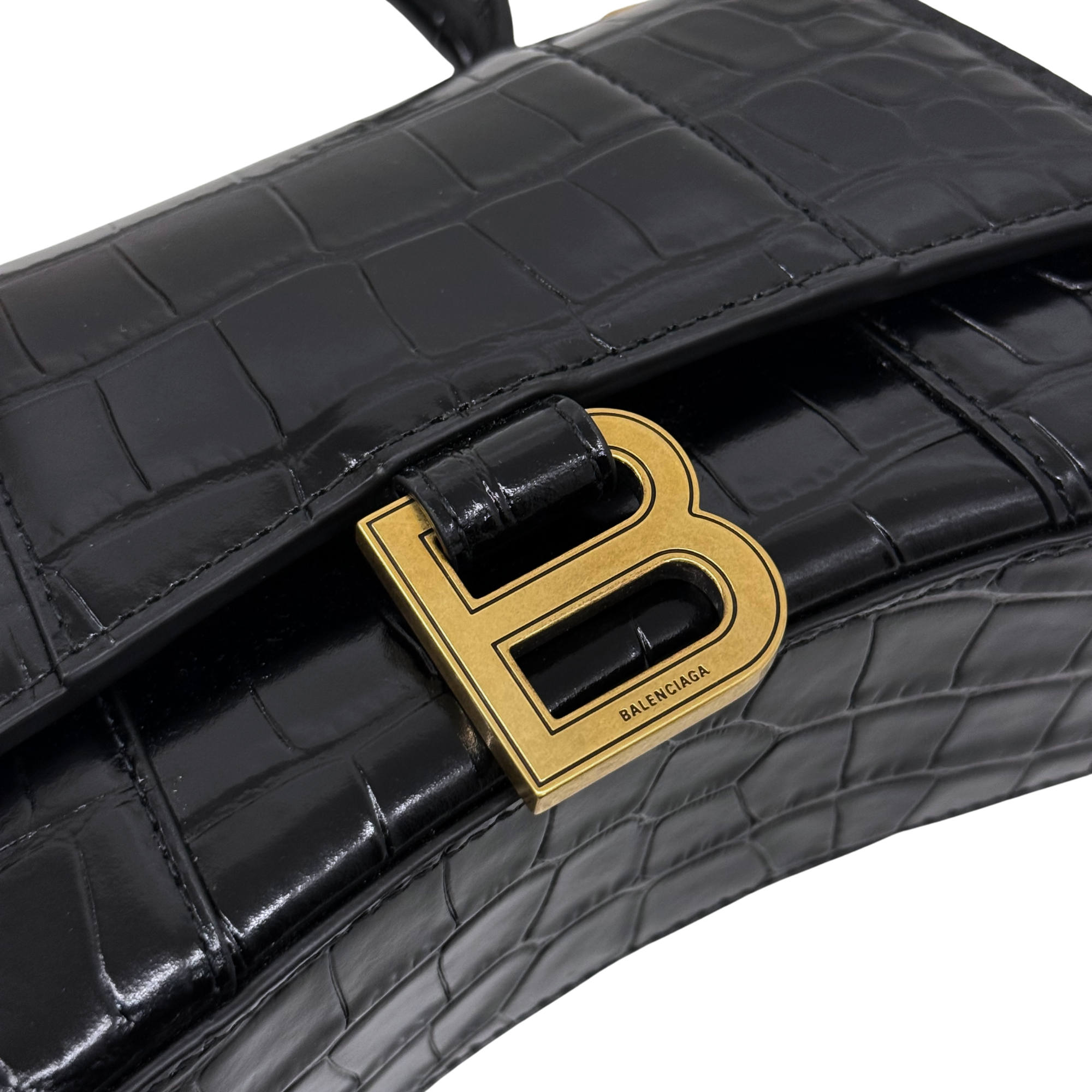 Balenciaga Crocodile-embossed leather Hourglass XS top-handle bag black (brand new)