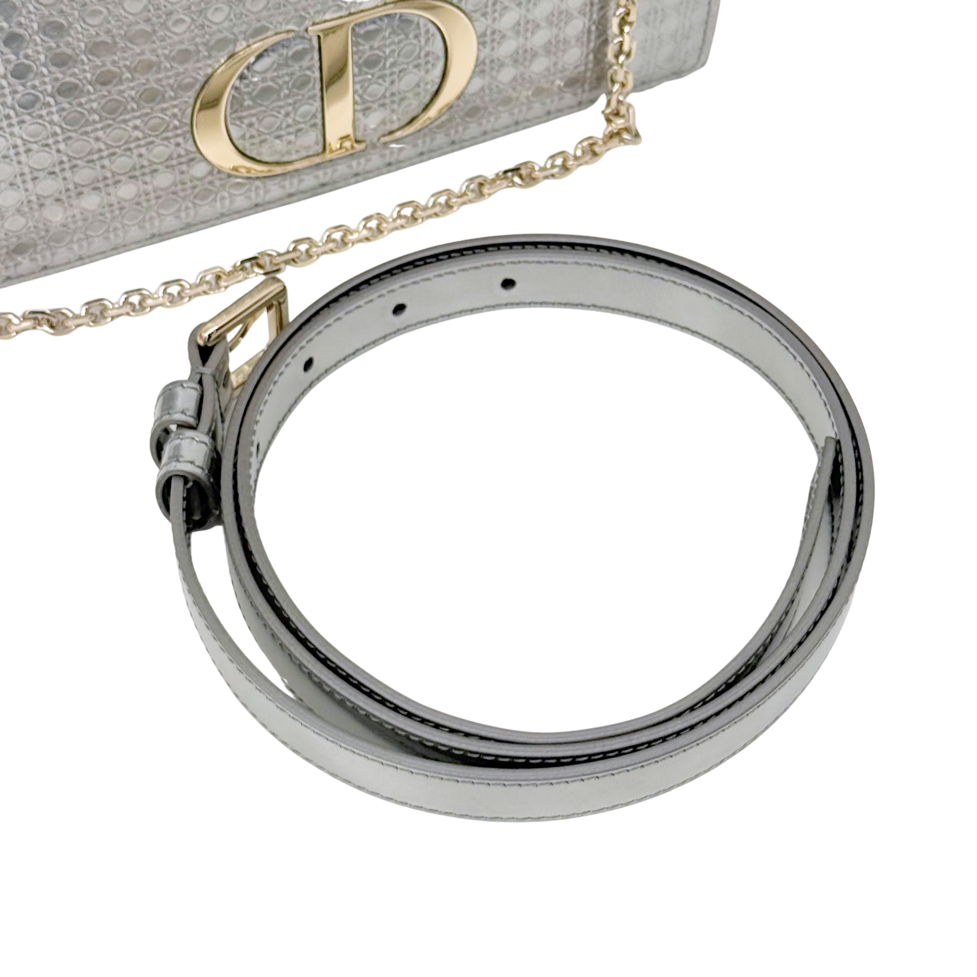 Christian Dior Metallic Silver Micro Cannage 30 Montaigne 2-in-1 Pouch (pre-owned)