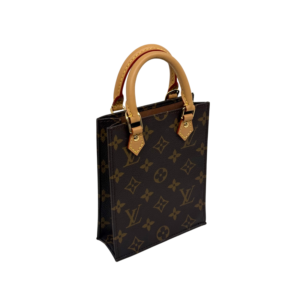 Pre-owned Louis Vuitton monogram handbag front view with gold-tone top handle hardware