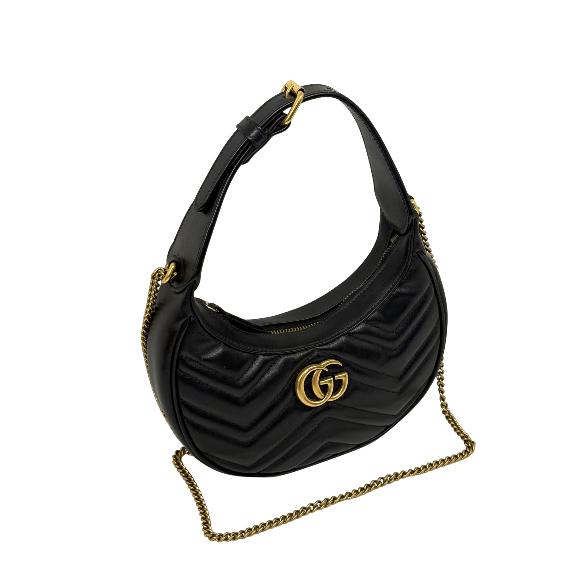 Gucci GG Marmont Small Black Matelassé Leather Hobo (pre-owned)