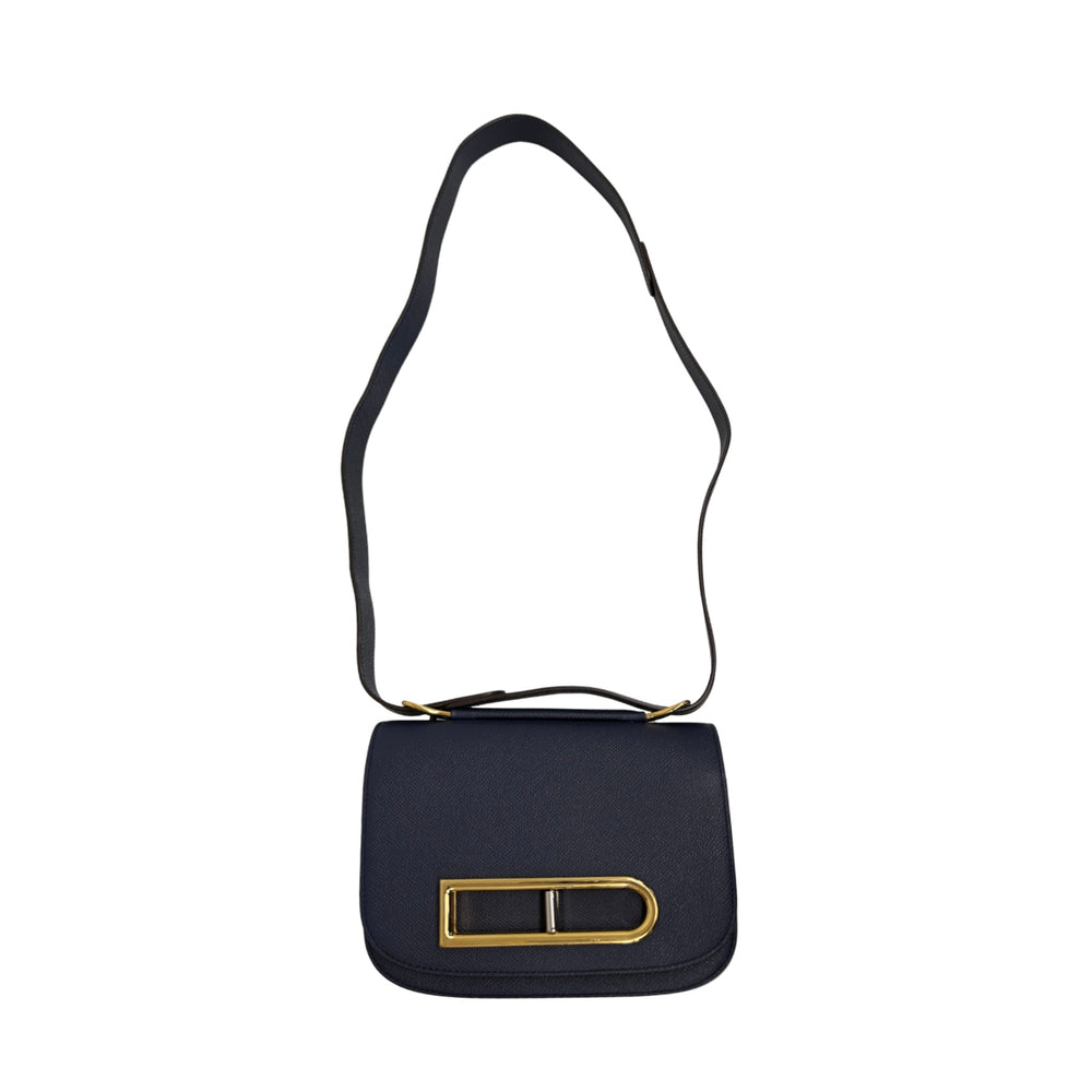 Pre-owned Delvaux navy shoulder bag with front flap and gold-tone buckle closure