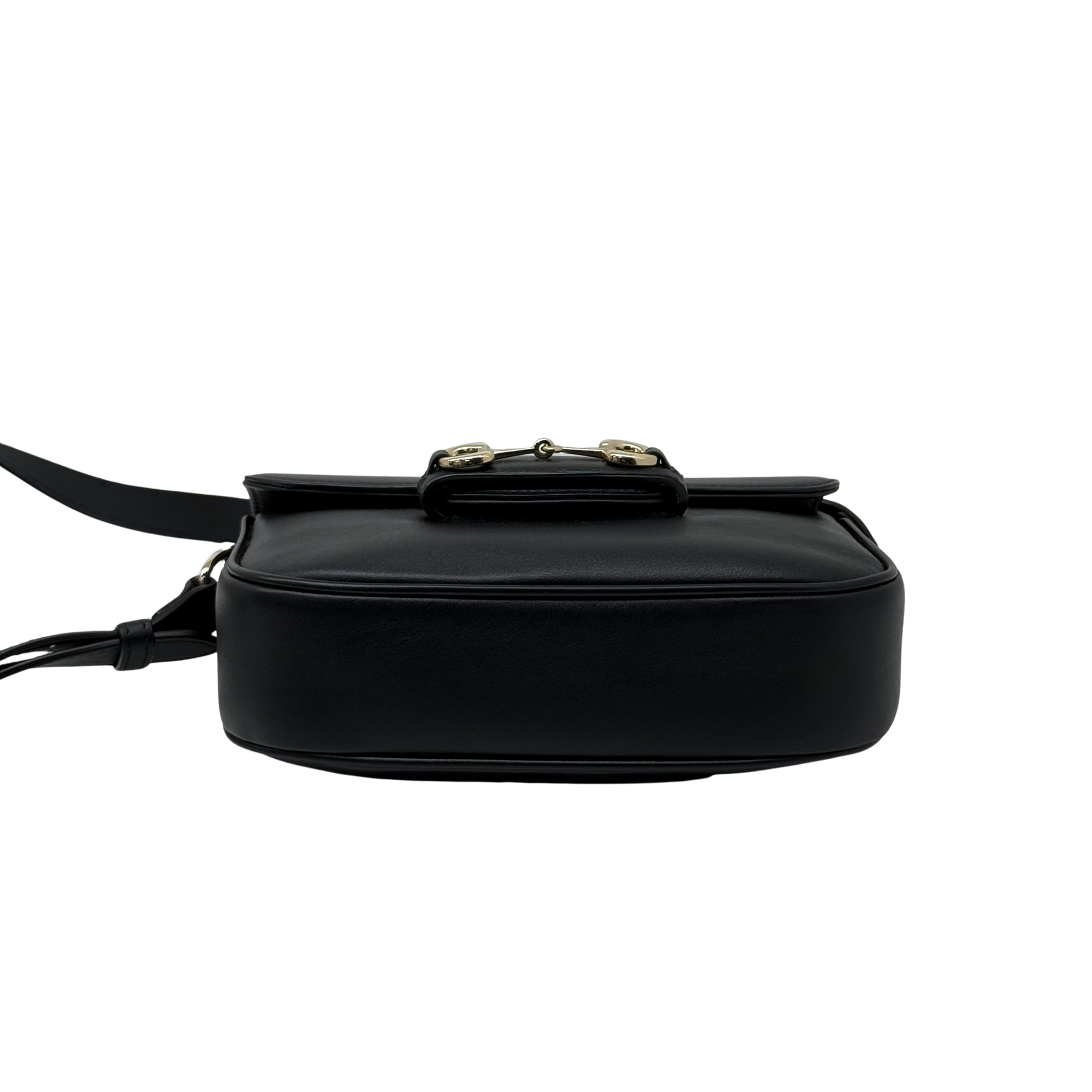 Gucci black leather compact top-handle crossbody bag with centered zipper