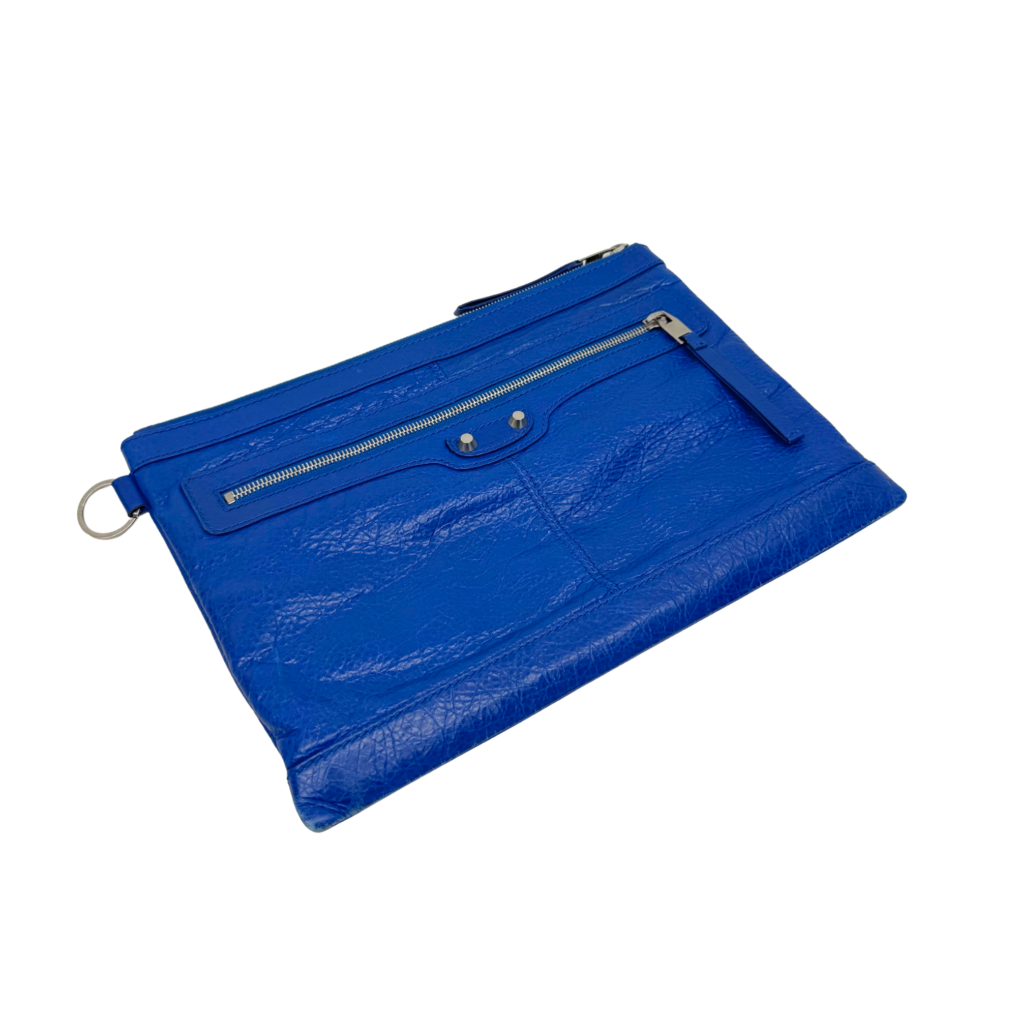 Balenciaga Lambskin Motocross Classic Clip M clutch bag Blue (pre-owned)