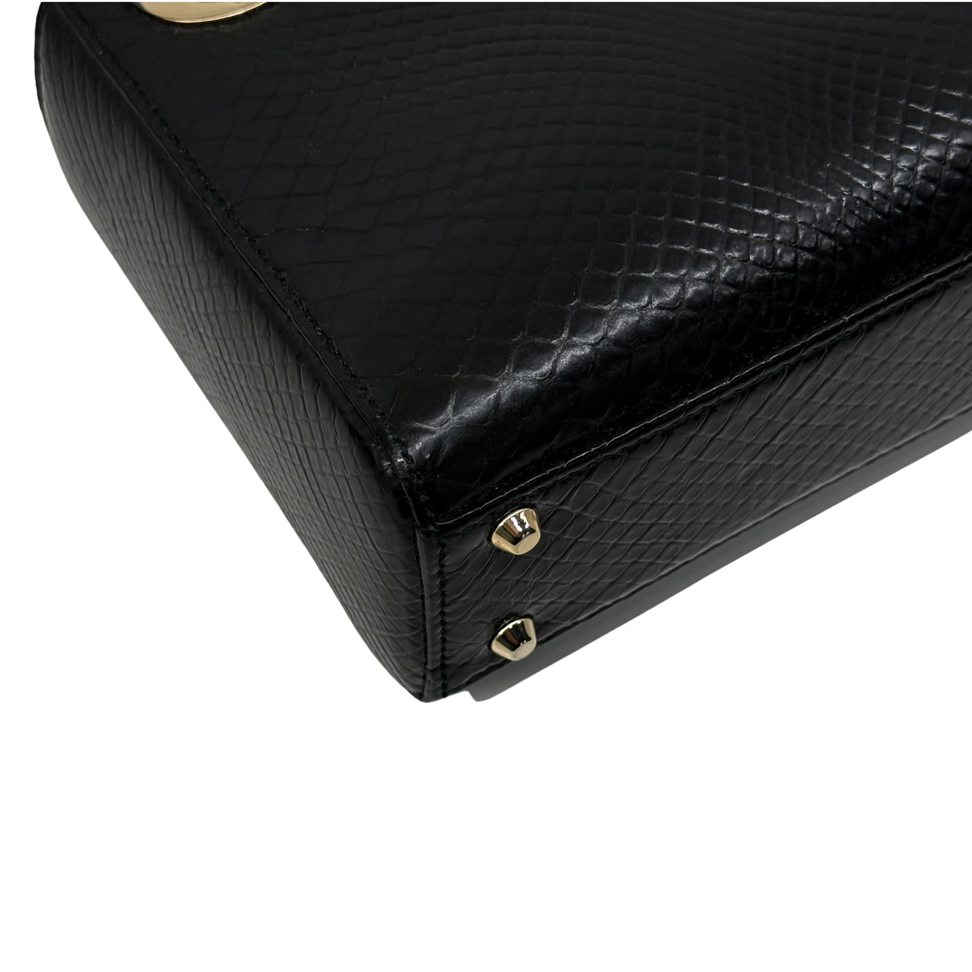 Christian Dior Black Shiny Snakeskin Lady Dior Mini Bag (pre-owned)