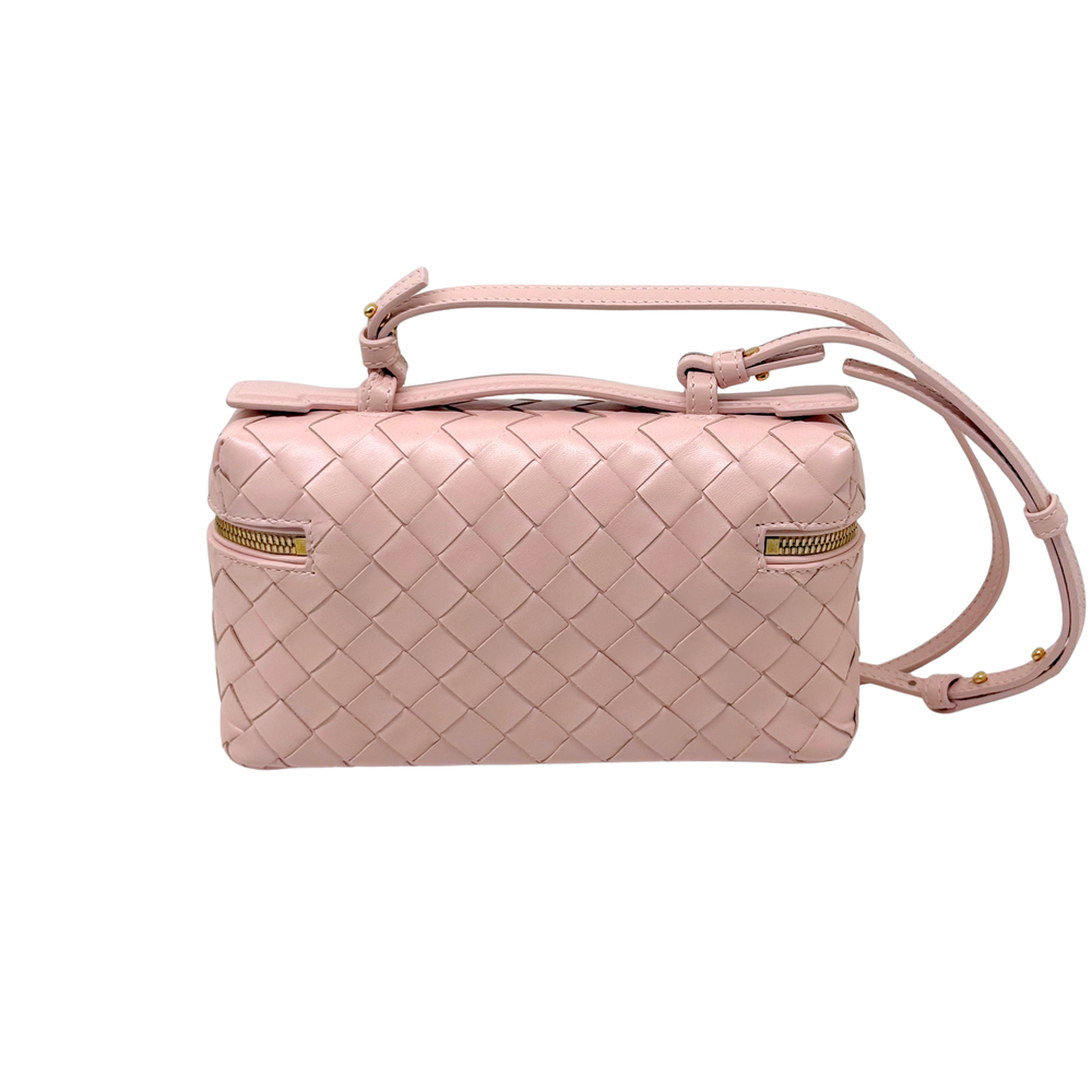 Bottega Veneta pink woven leather mini bag with adjustable shoulder strap