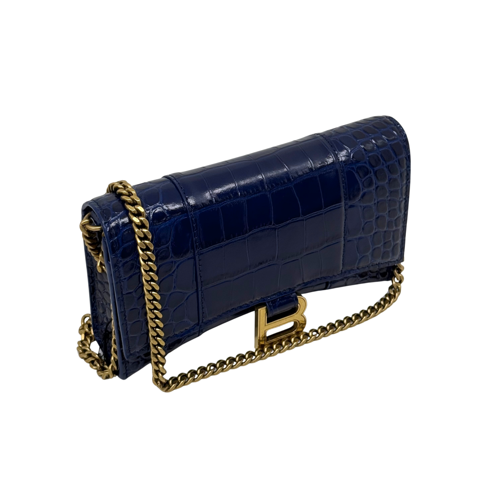 Balenciaga blue croc-embossed calfskin Hourglass wallet on chain
 (brand new)