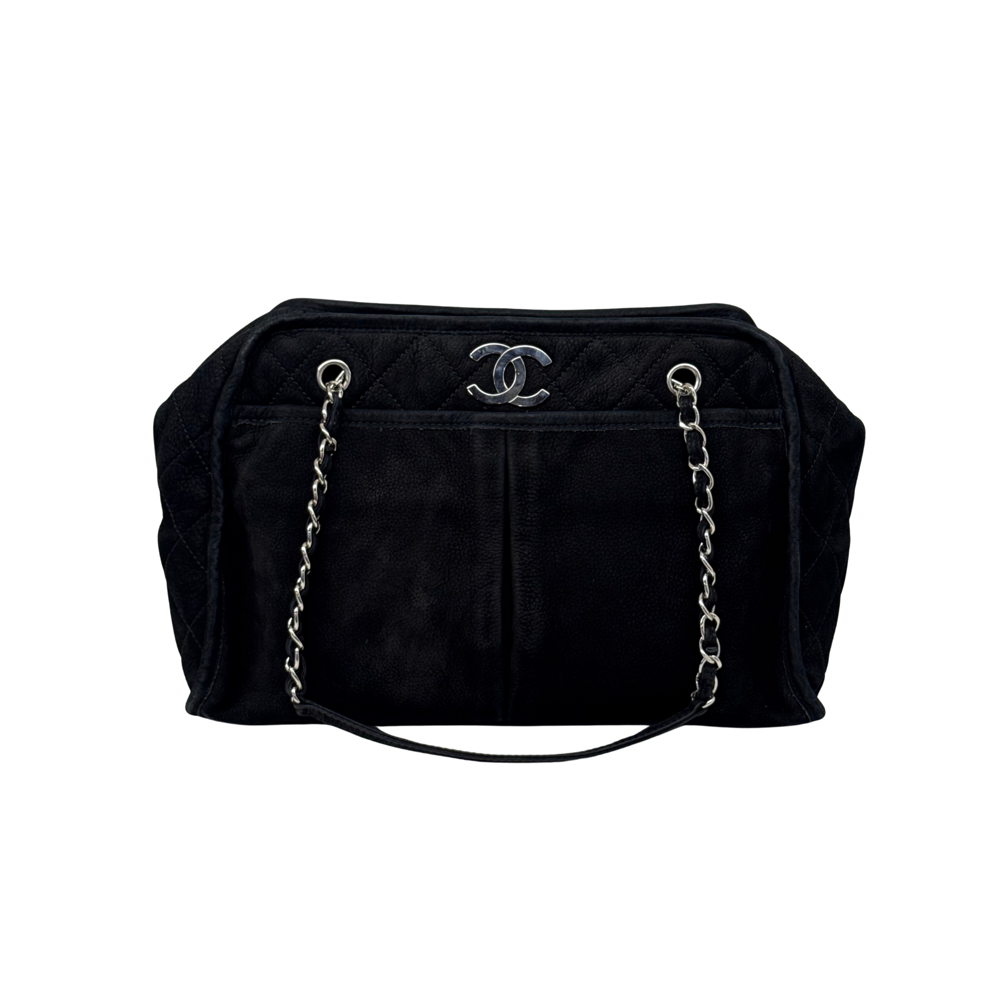 Chanel 2011 Black Nubuck Leather Large CC Shoulder Bag (pre-owned)