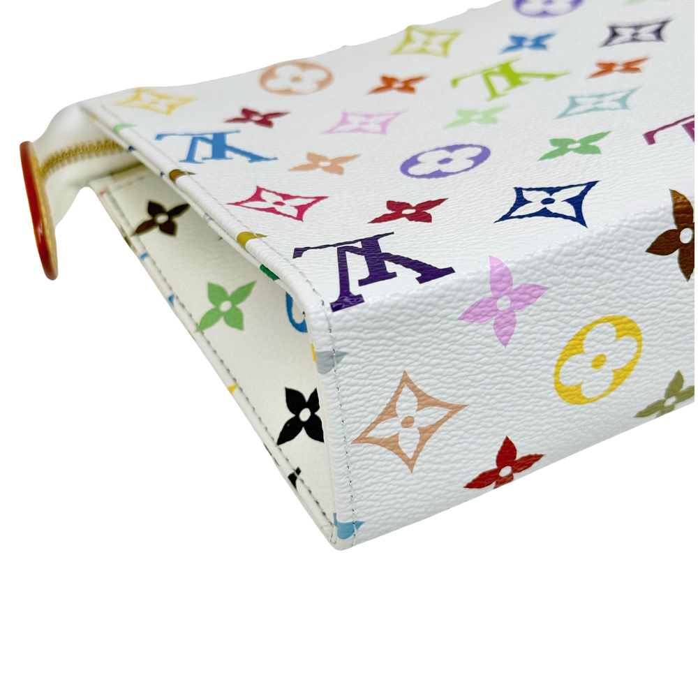 Louis Vuitton pouch side with multicolor monogram and butterfly pattern, gold zipper pull