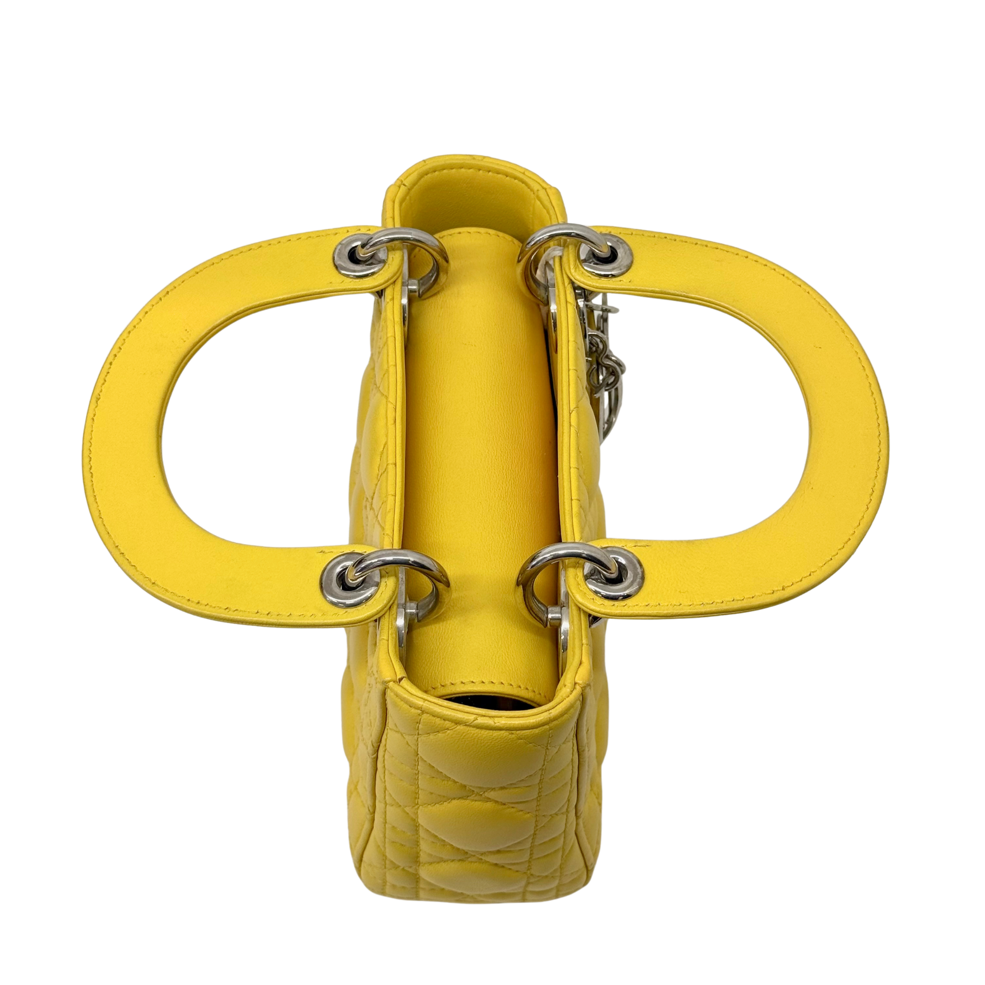 Dior Lady Mini Flap – Cannage Lambskin Yellow Silver Hardware Chain Strap Silver Hardware
 (pre-owned)