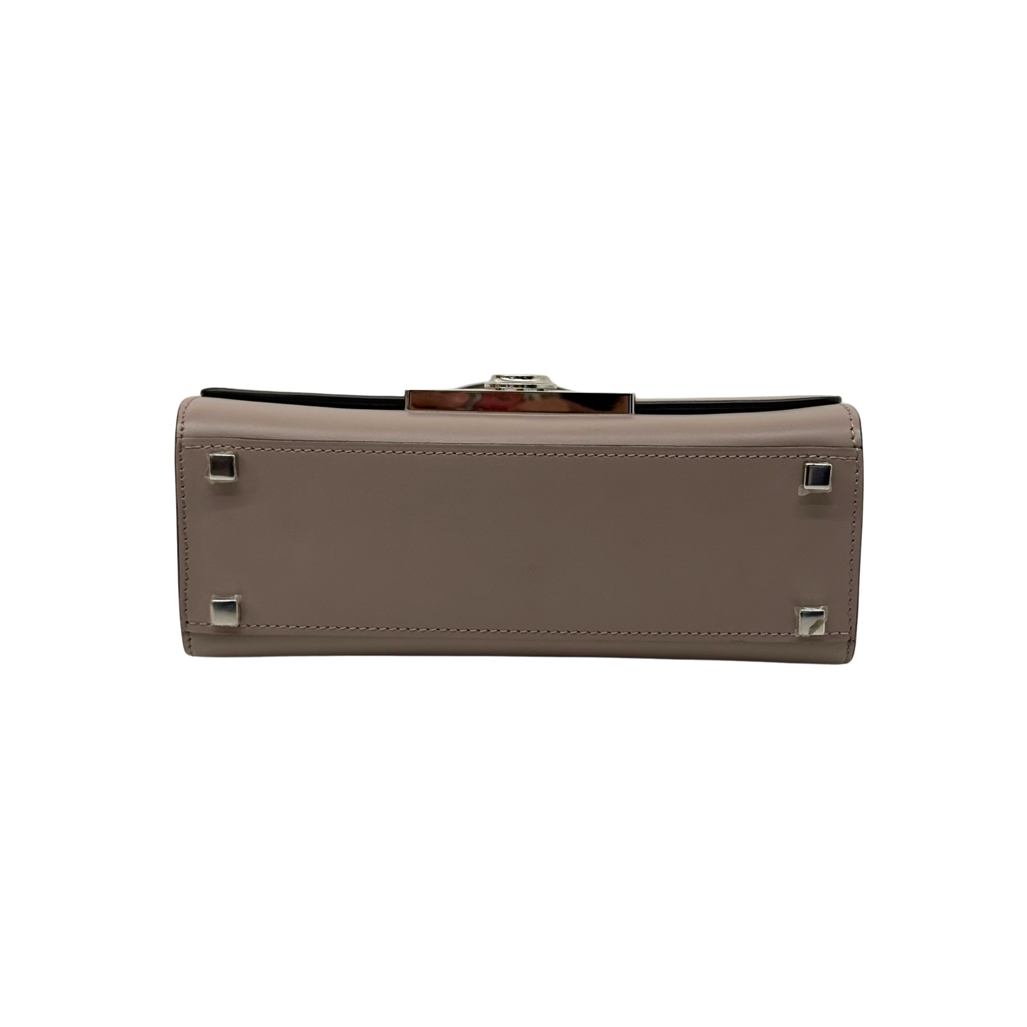 Moynat taupe structured leather brief-style handbag with silver corner hardware