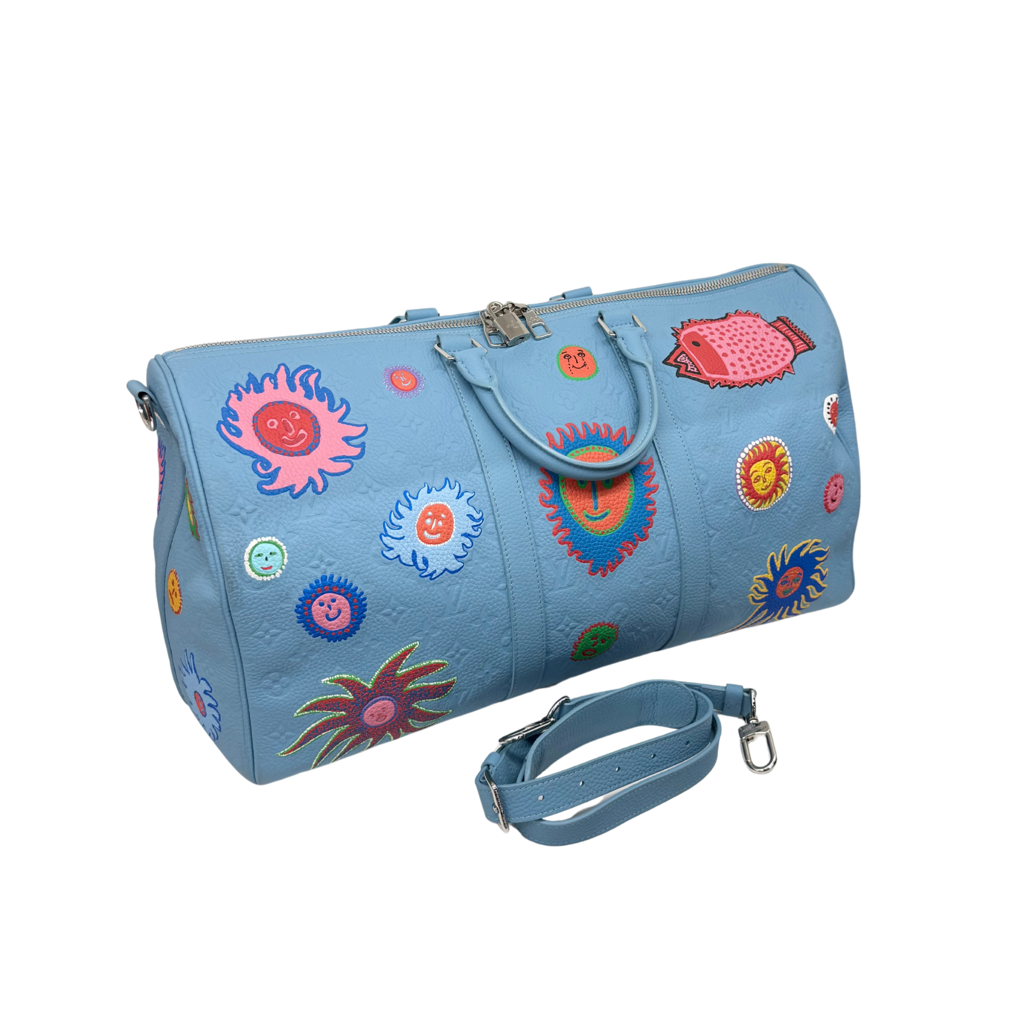 Louis Vuitton x Yayoi Kusama Keepall 50 light blue Taurillon leather (pre-owned)