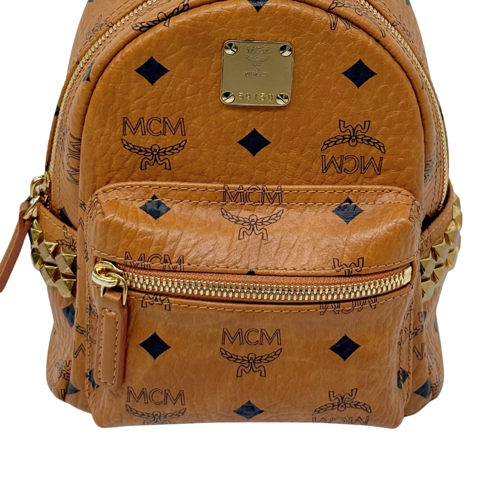 MCM Stark Bebe Boo Side Studs Backpack In Visetos X-mini (pre-owned)