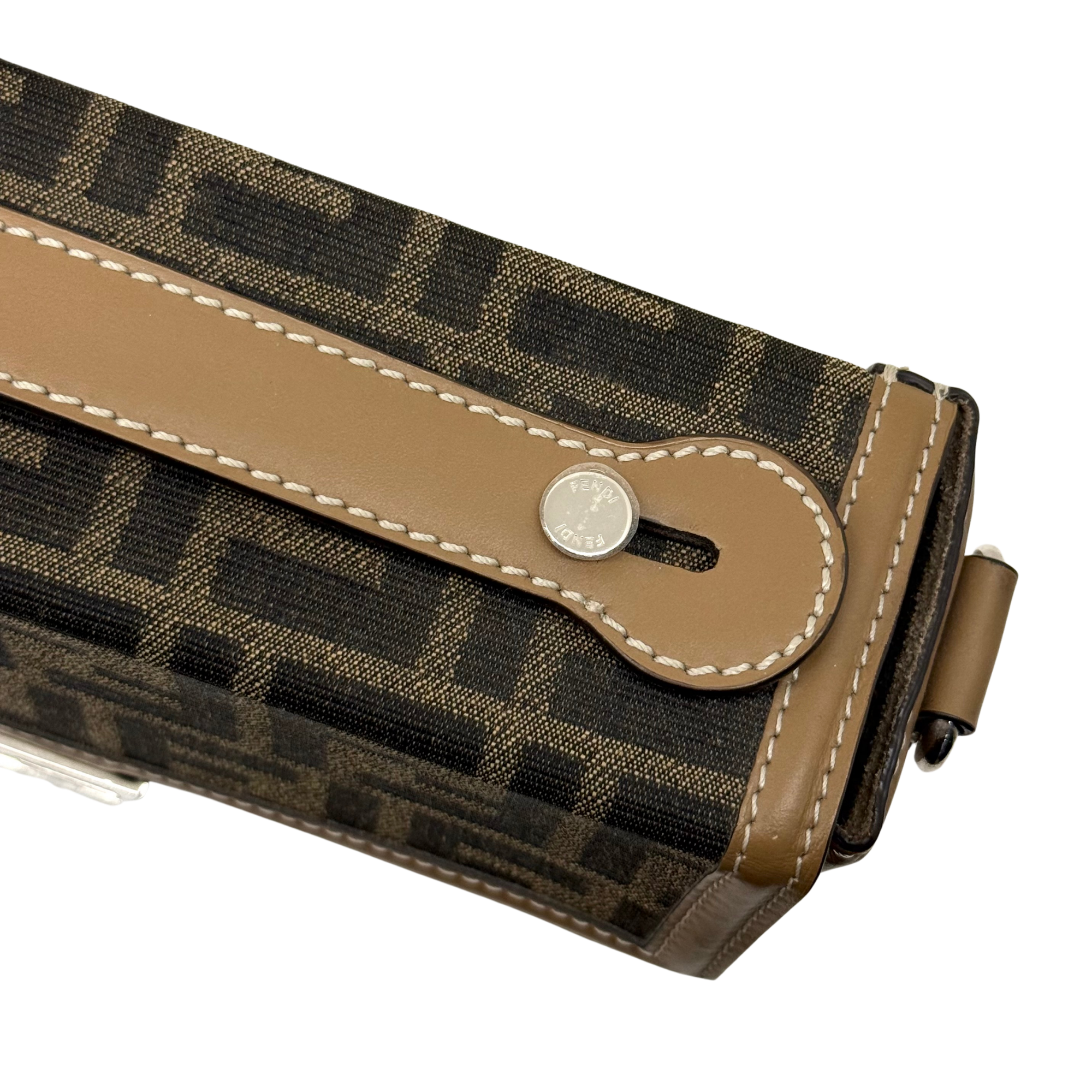 Fendi Baguette Soft Trunk Tobacco Zucca Canvas and Leather Bag (pre-owned)