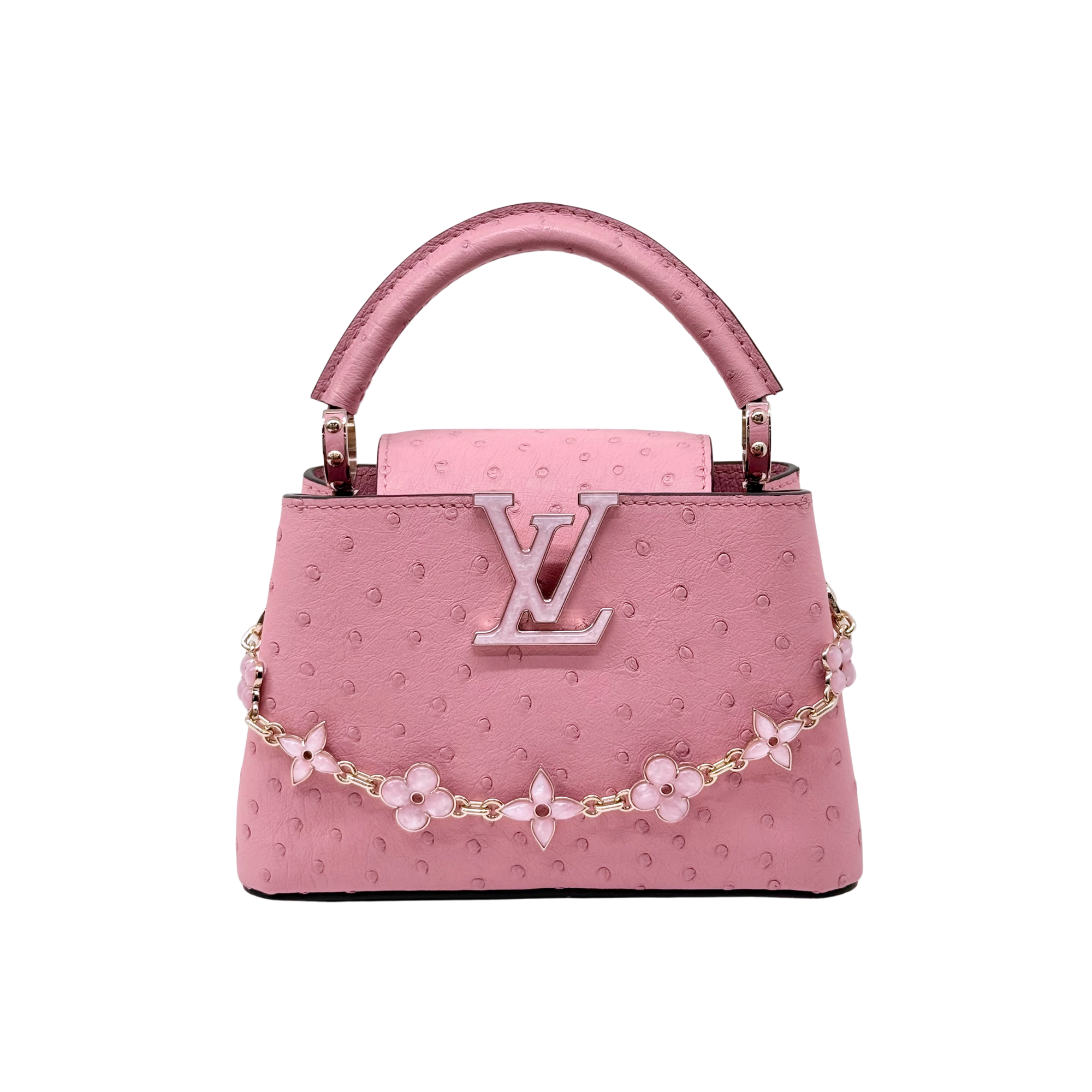 Louis Vuitton Pink Ostrich Mini Capucines Bag with flower chain limited edition (brand new)