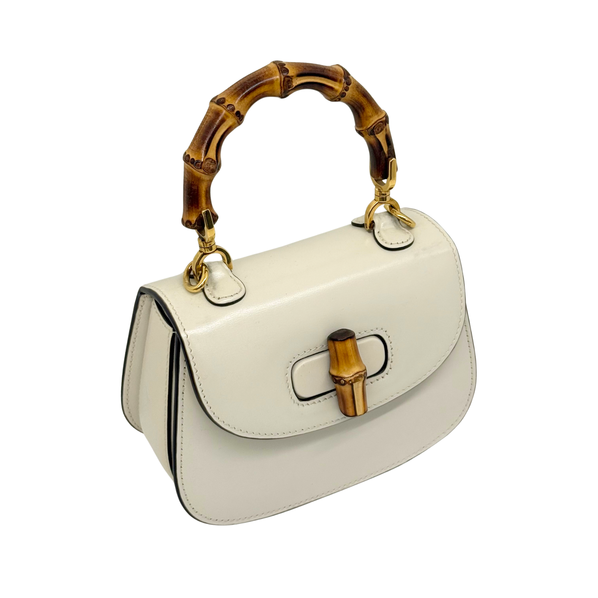 Gucci 1947 Mini White Patent Leather Top Handle Bag (pre-owned)
