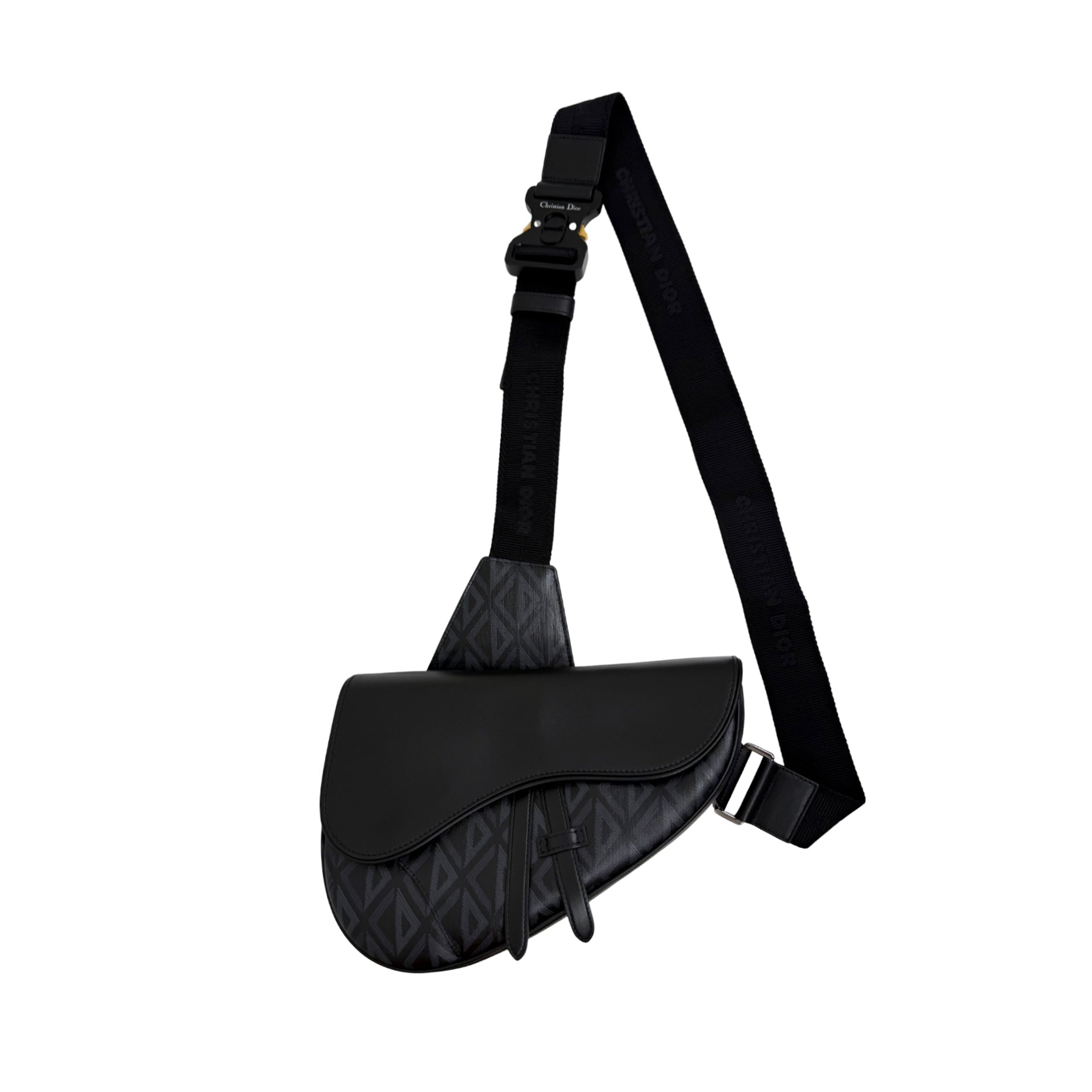 Dior Smooth Calfskin Canvas CD Diamond Men’s Saddle Bag Black (brand new)