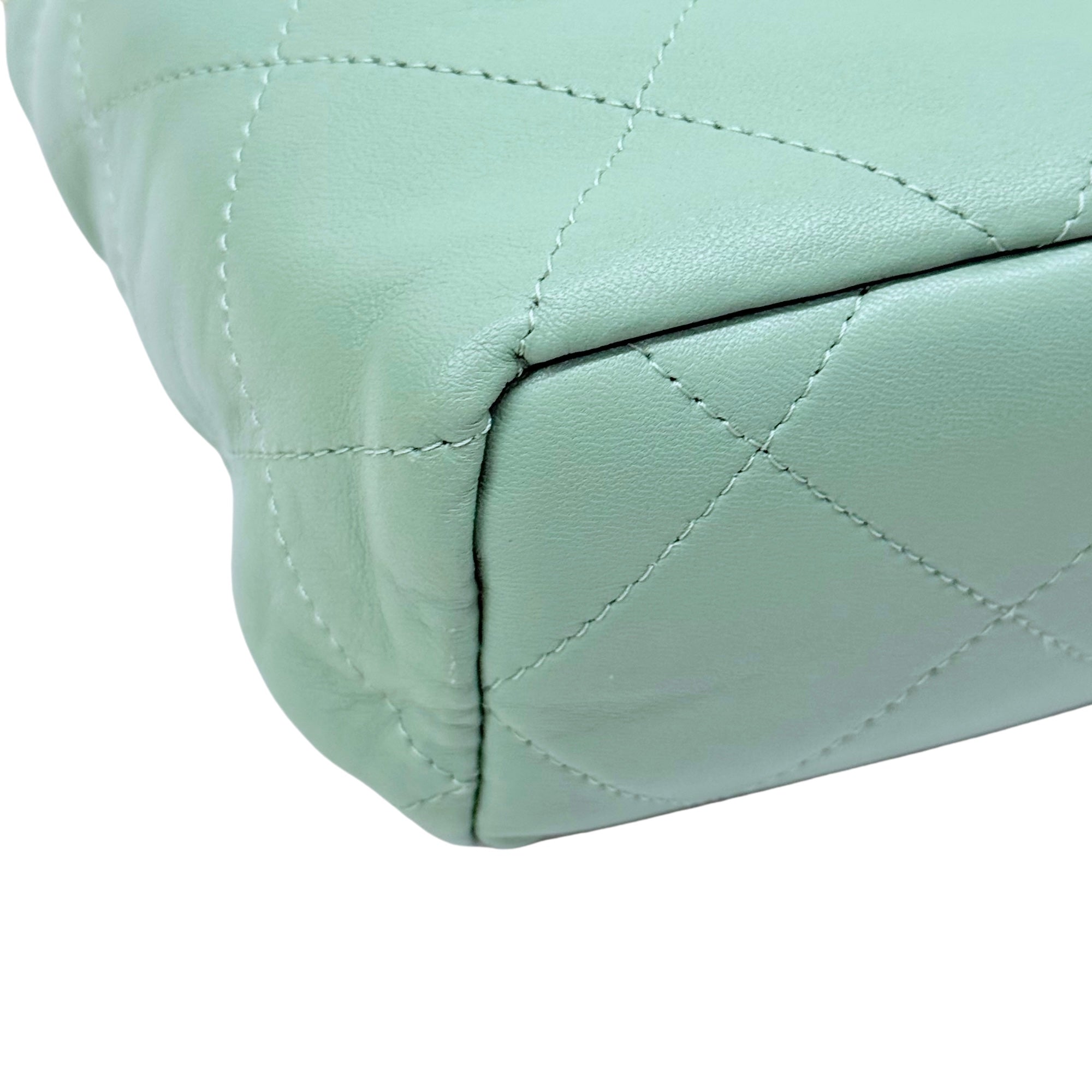 Chanel Lambskin Resin Quilted Small Bucket Bag Green (pre-owned)